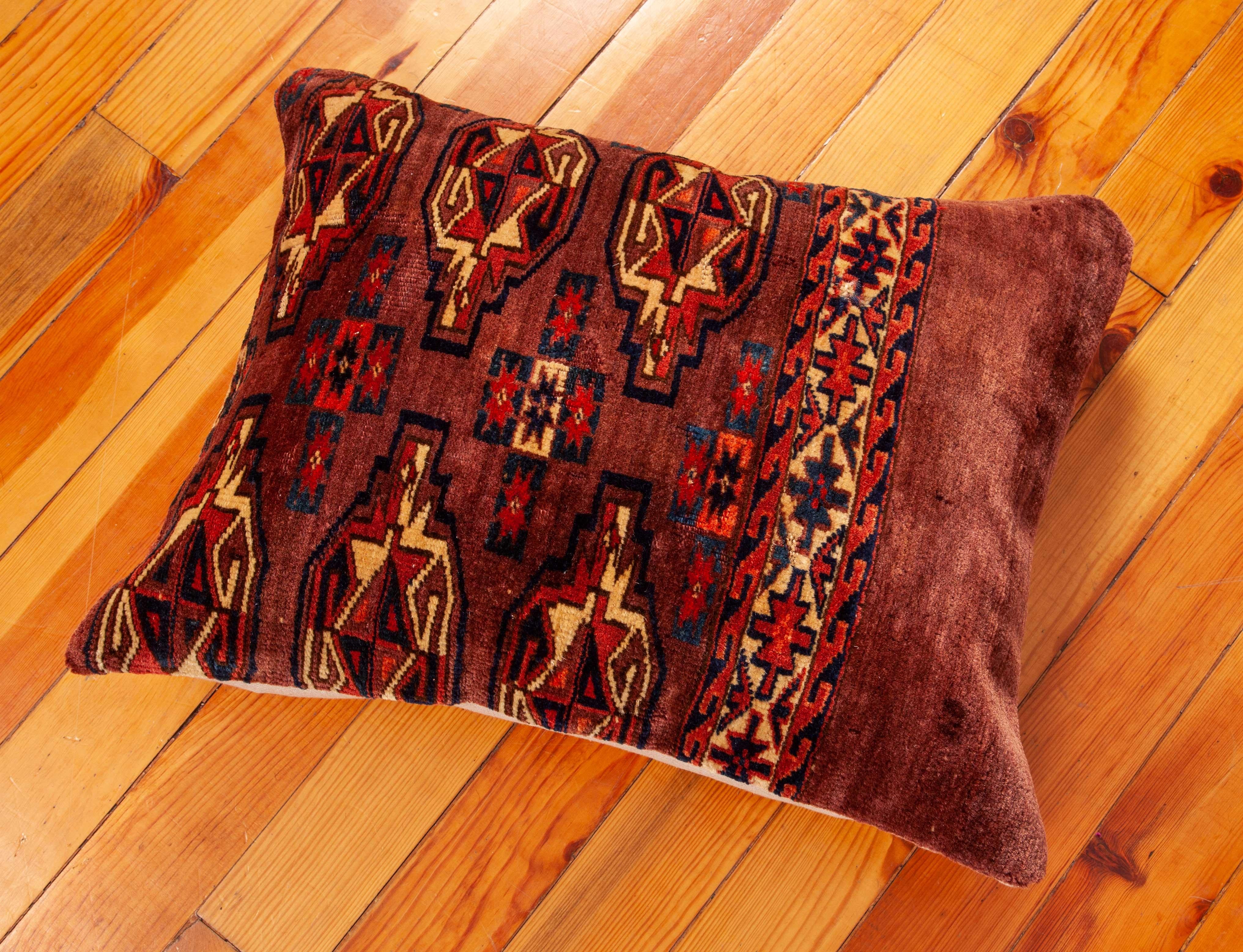 Hand-Woven Antique Rug Pillow Case Fashioned from a Turkmen Yomud Chuval/ Bag, 19th Century For Sale