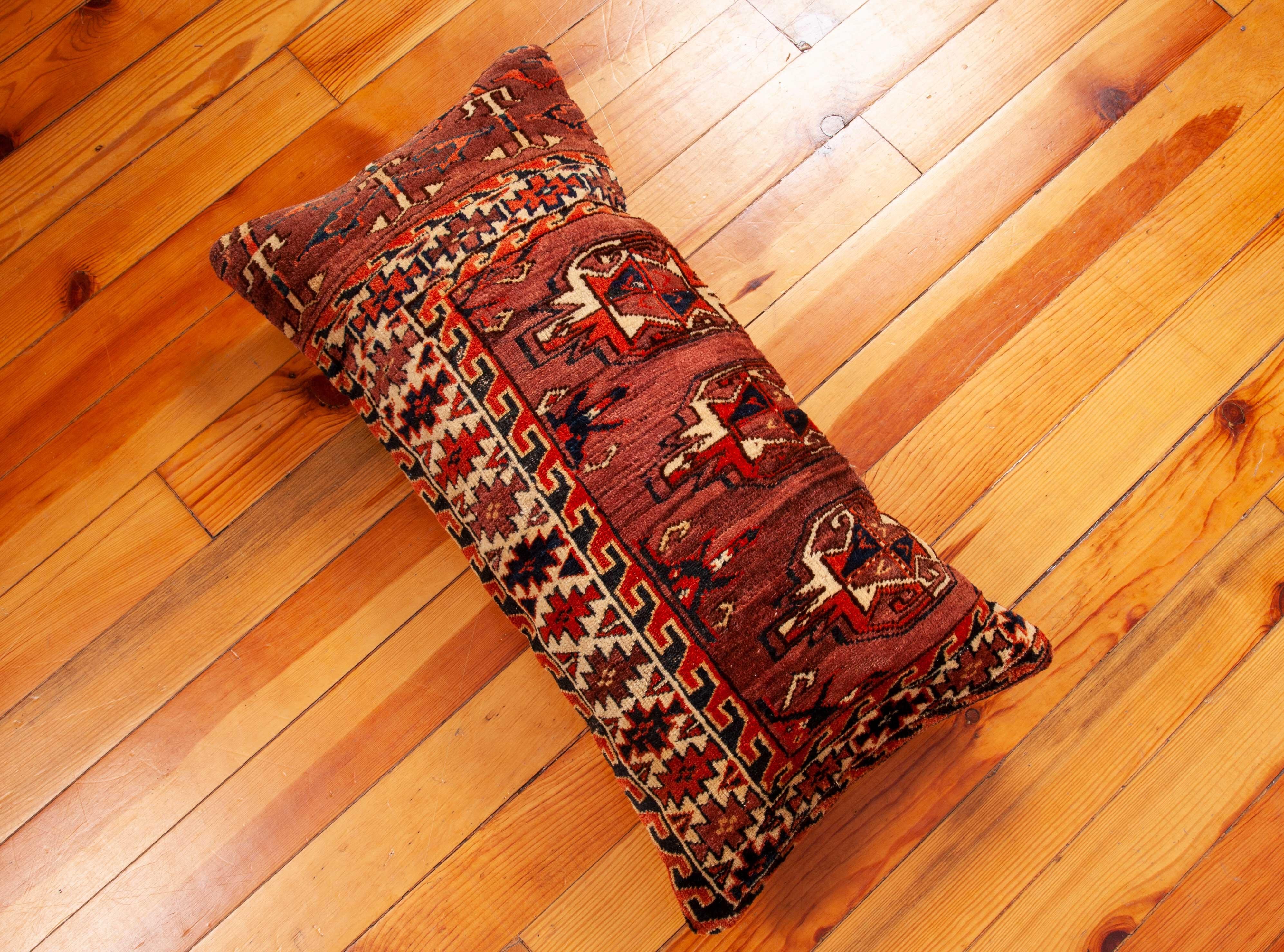 Antique Rug Pillow Case Fashioned from a Turkmen Yomud Chuval/Bag, 19th Century In Good Condition For Sale In Istanbul, TR