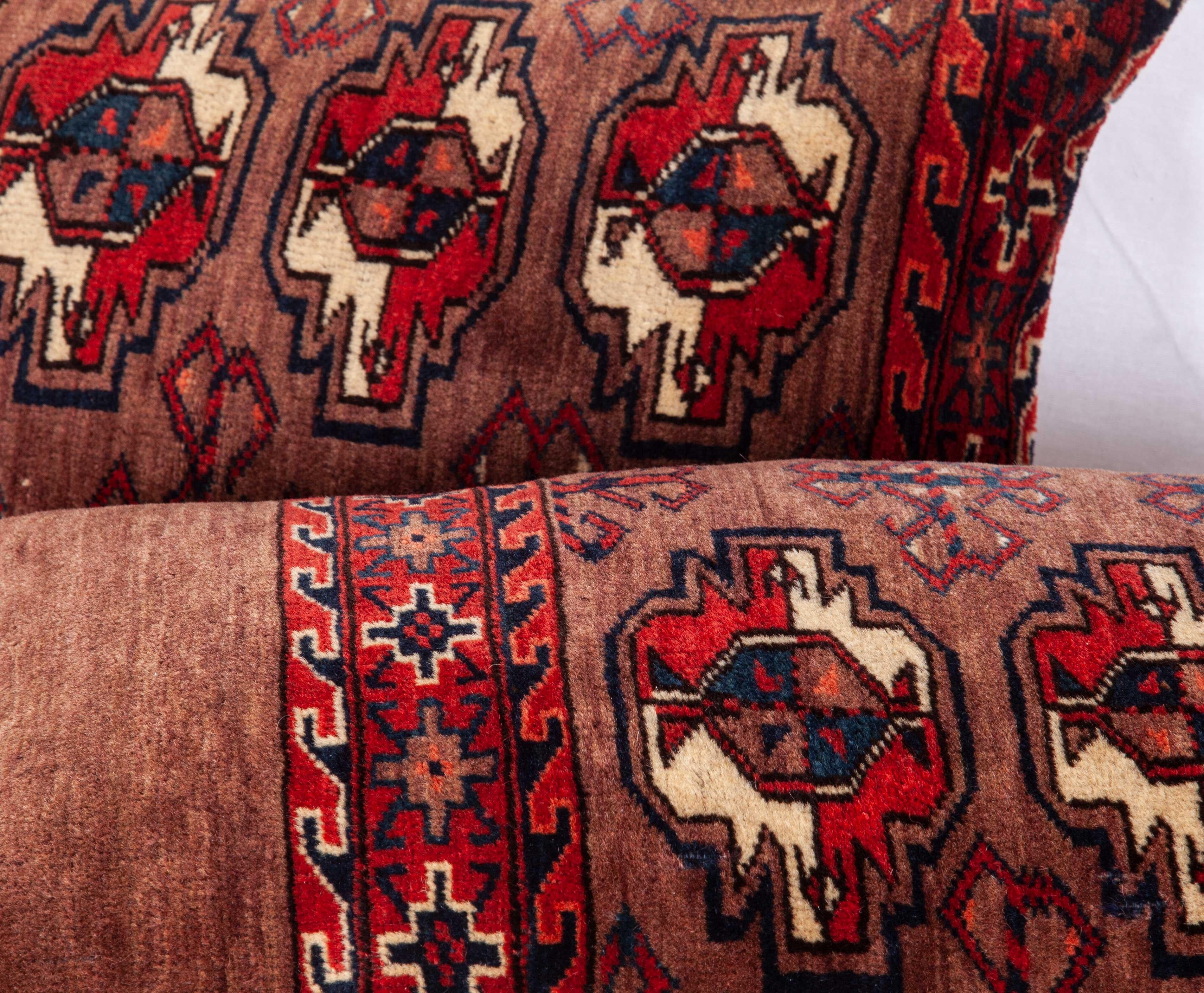 Wool Antique Rug Pillow Case Fashioned from a Turkmen Yomud Chuval/Bag, 19th Century For Sale