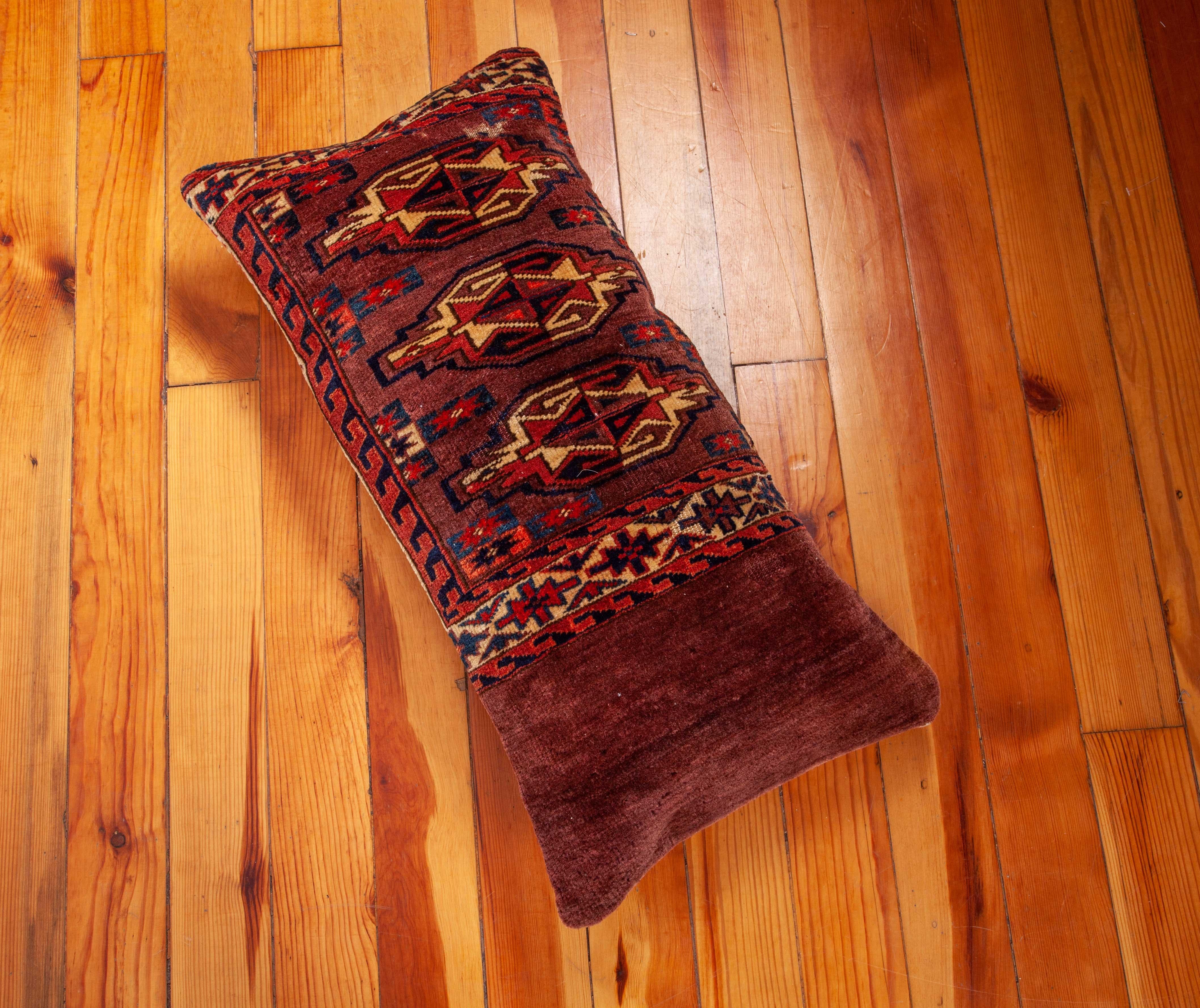 Wool Antique Rug Pillow Case Fashioned from a Turkmen Yomud Chuval/Bag, 19th Century For Sale