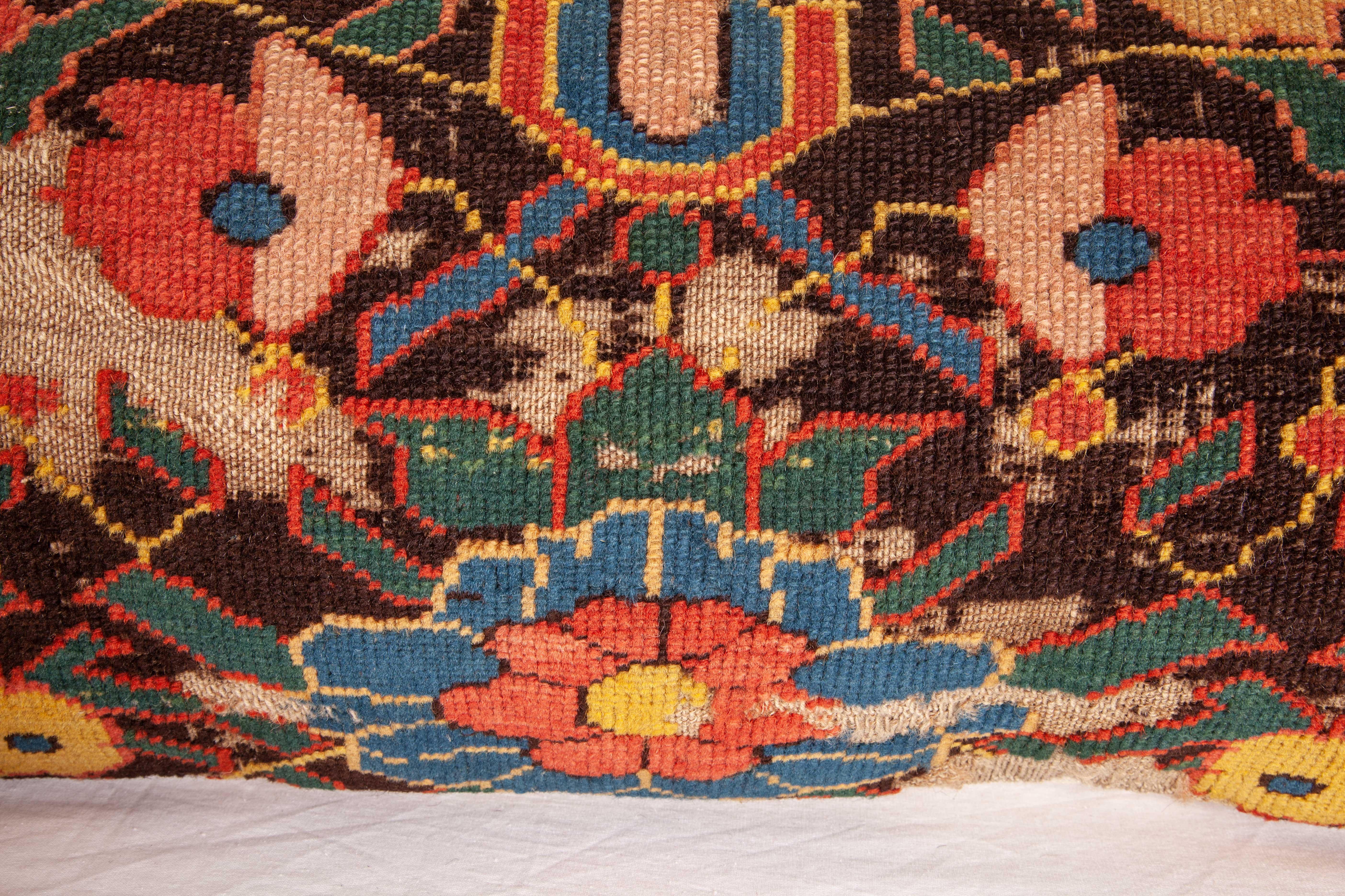 Antique Rug Pillow Cases Fashioned from a 19th Century, Caucasian Kuba Rug In Distressed Condition In Istanbul, TR