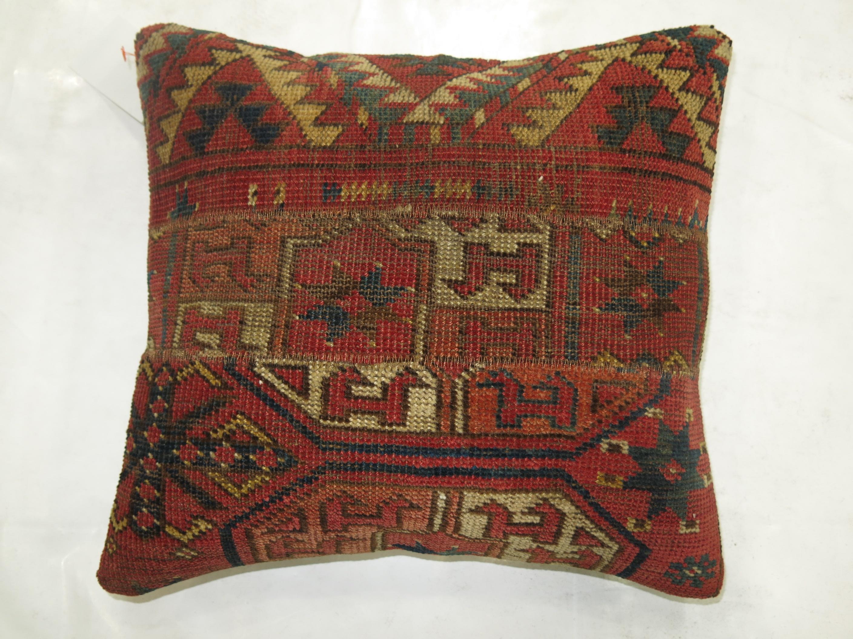 Hand-Woven Antique Rug Pillow from 19th Century Turkeman Rug