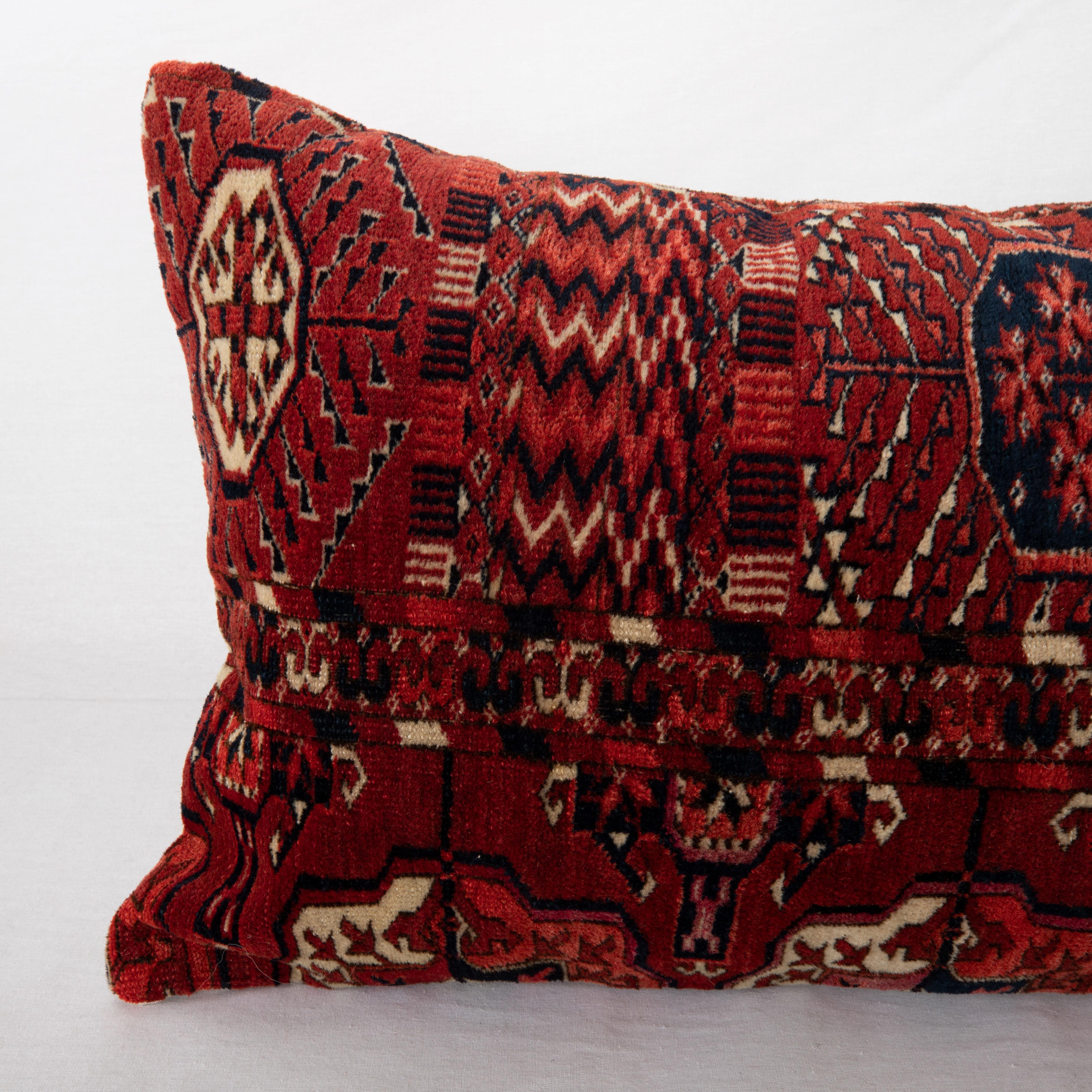 Tribal Antique Rug Pillowcase Made from a Late 19th C. Turkmen Tekke Tribe Rug Fragment For Sale