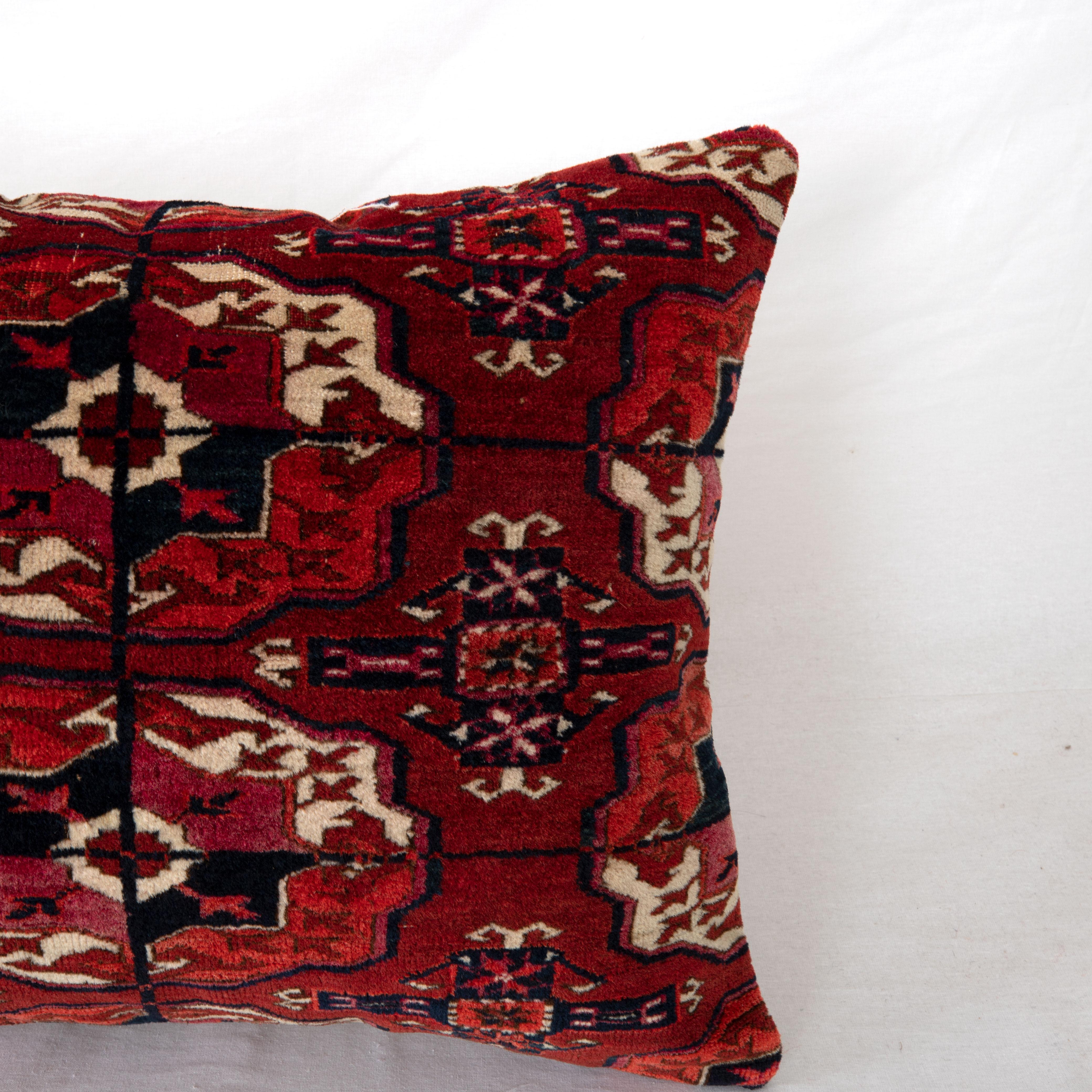 Hand-Woven Antique Rug Pillowcase Made from a Late 19th C. Turkmen Tekke Tribe Rug Fragment