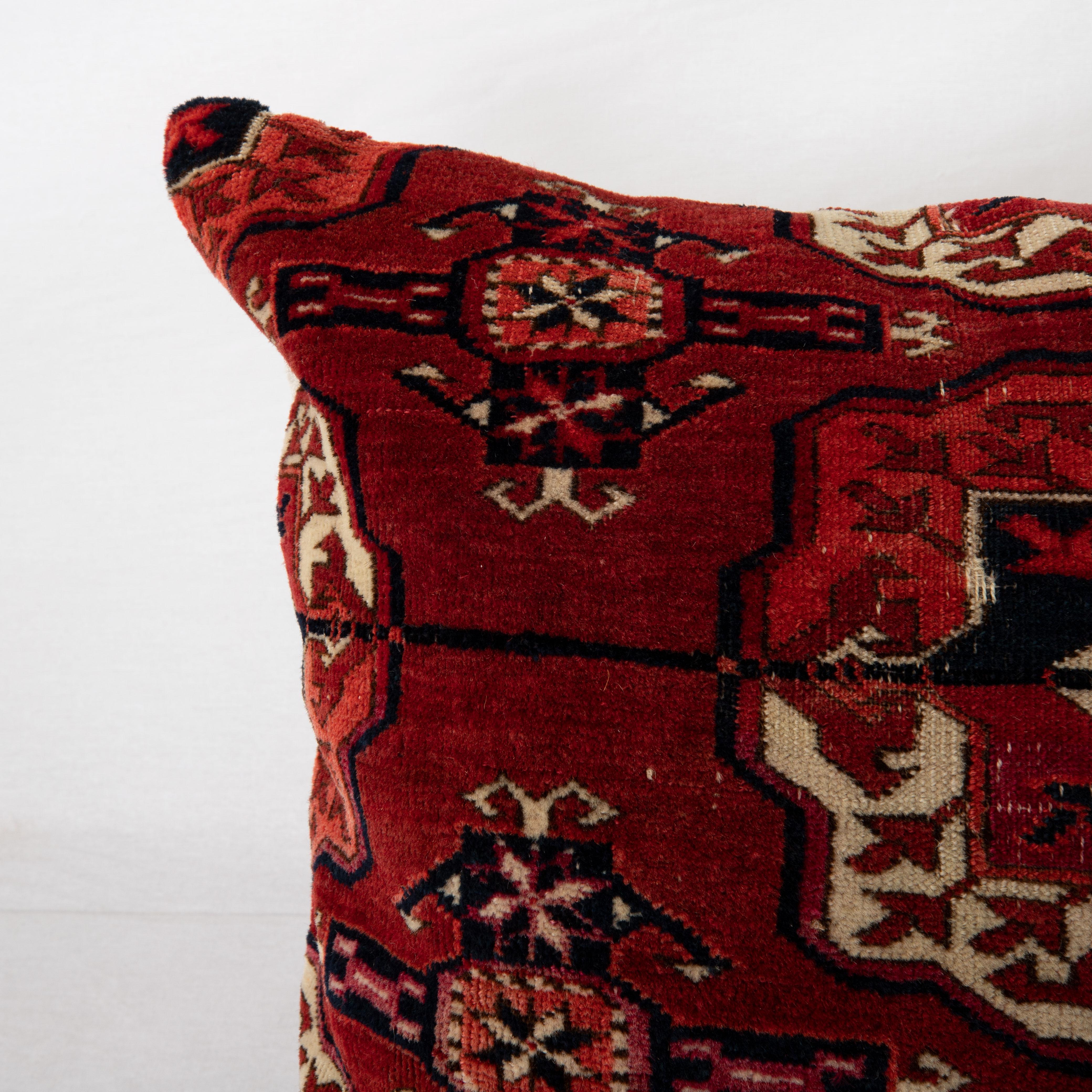 Hand-Woven Antique Rug Pillowcase Made from a Late 19th C. Turkmen Tekke Tribe Rug Fragment