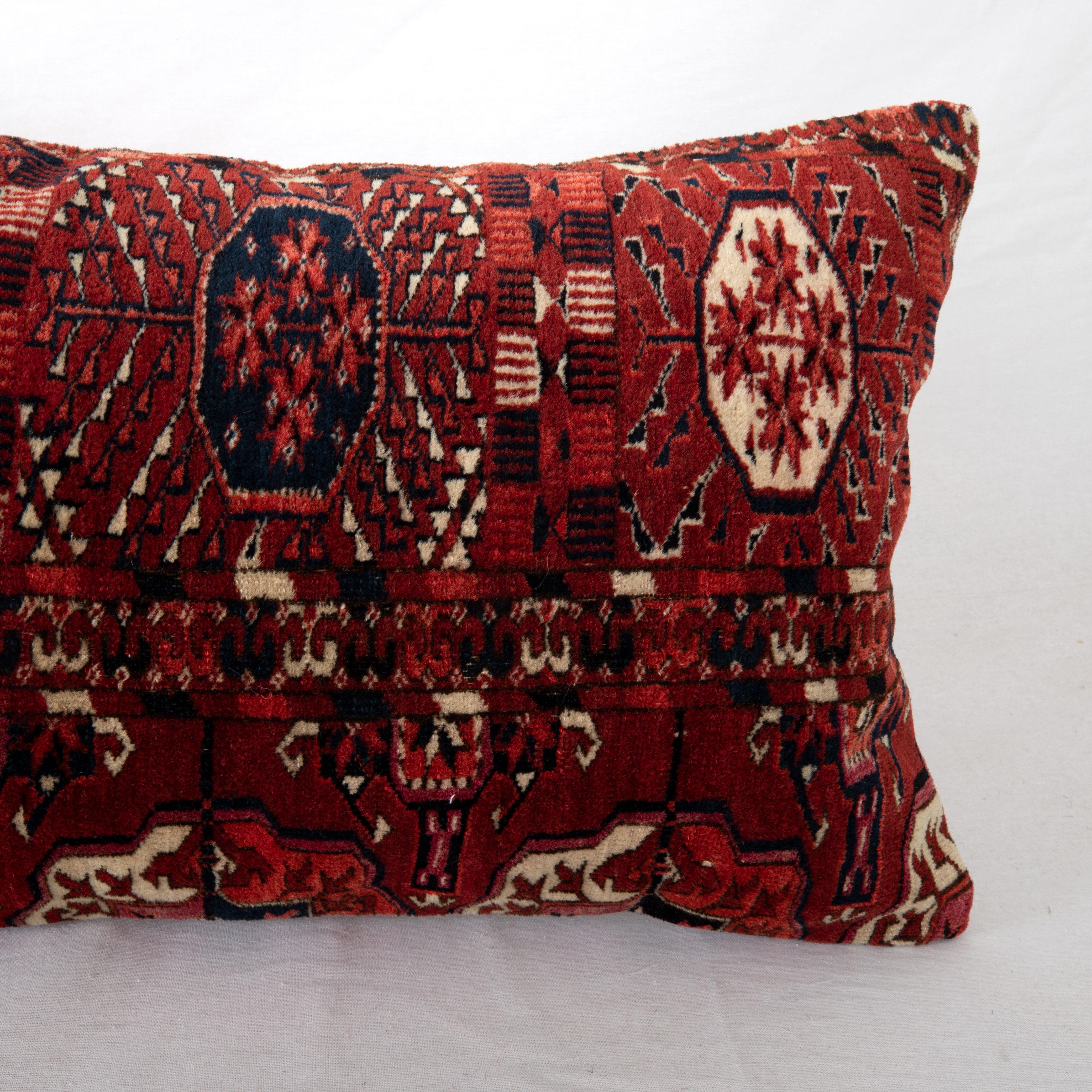 Hand-Woven Antique Rug Pillowcase Made from a Late 19th C. Turkmen Tekke Tribe Rug Fragment For Sale