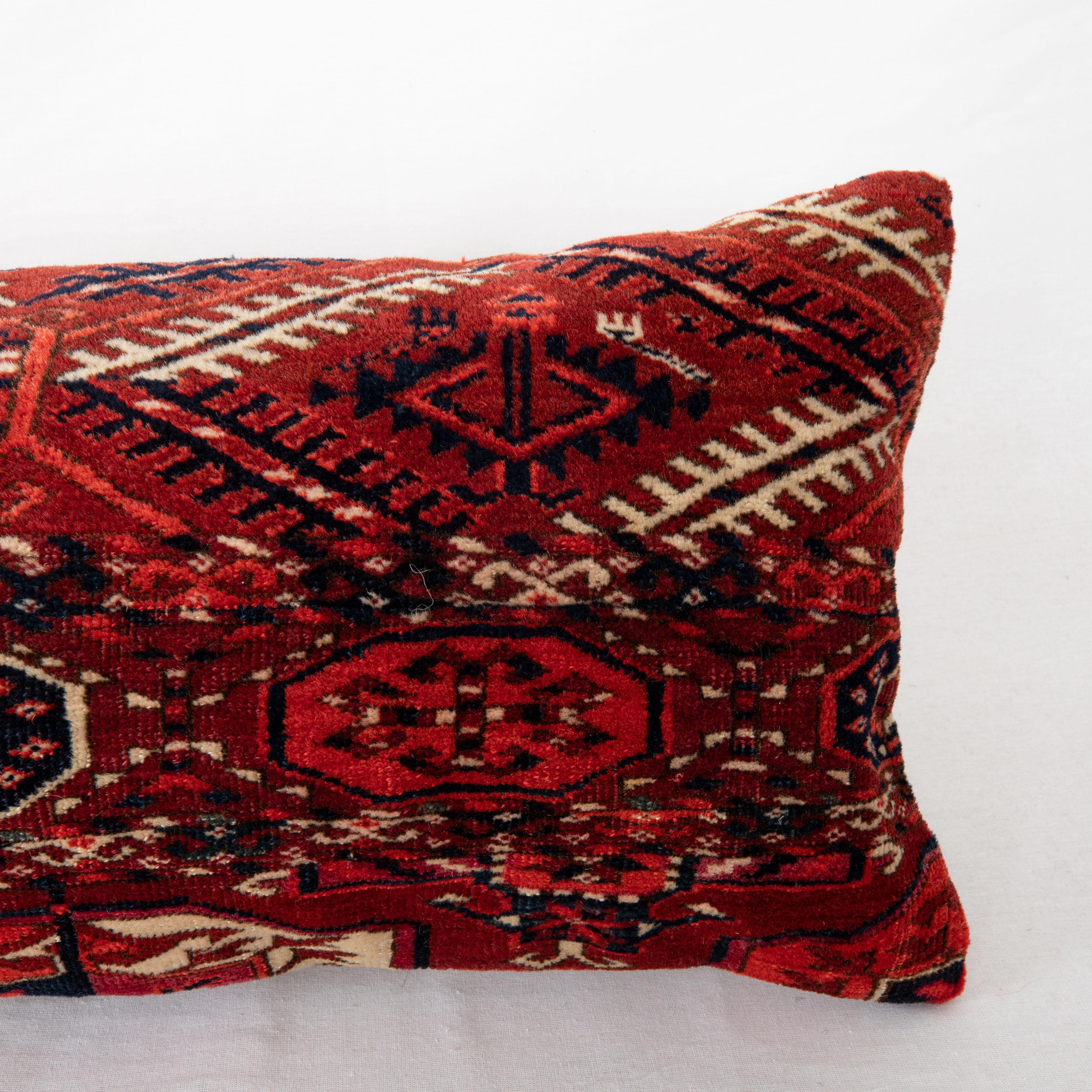 Hand-Woven Antique Rug Pillowcase Made from a Late 19th C. Turkmen Tekke Tribe Rug Fragment For Sale