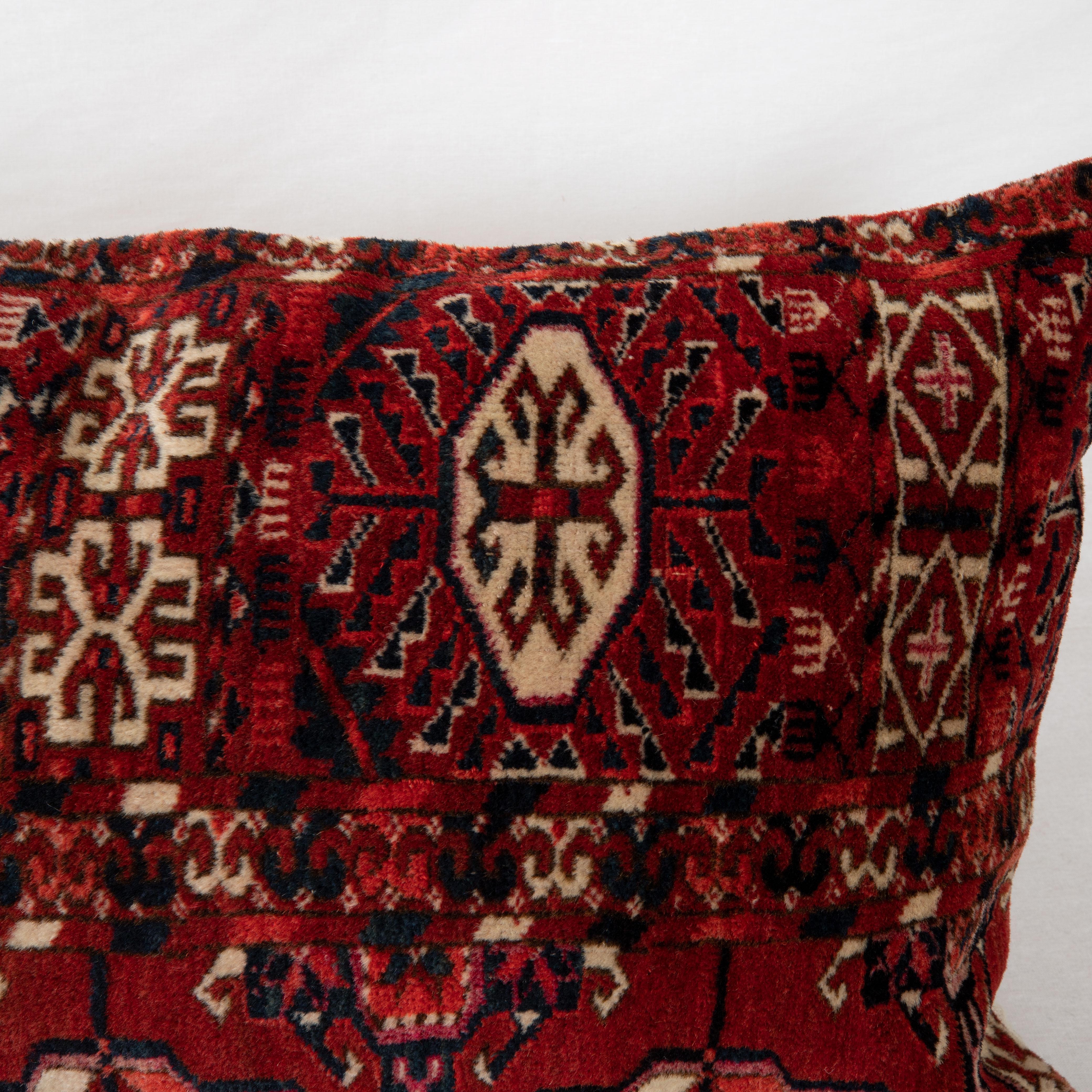 Hand-Woven Antique Rug Pillowcase Made from a Late 19th C. Turkmen Tekke Tribe Rug Fragment For Sale