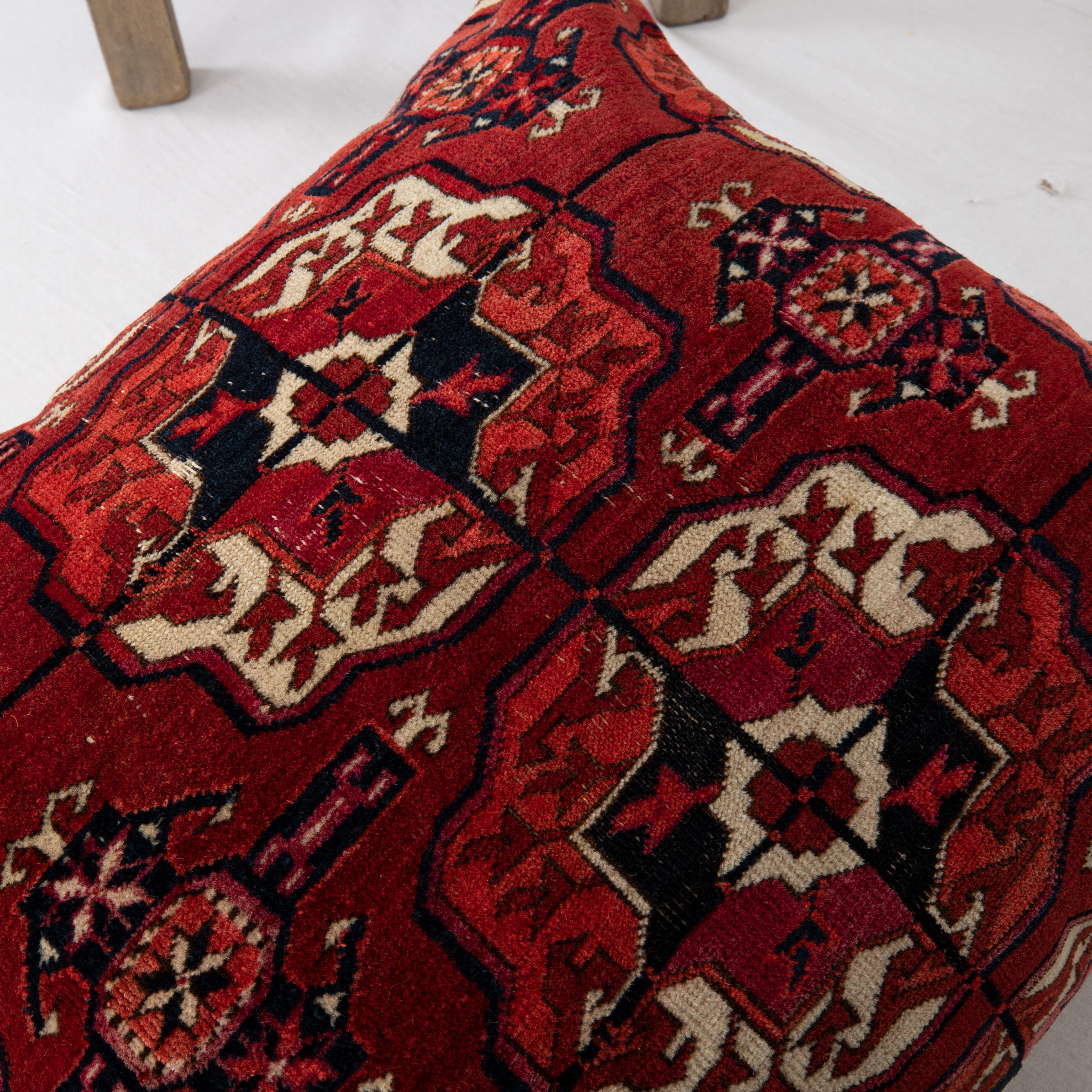 Wool Antique Rug Pillowcase Made from a Late 19th C. Turkmen Tekke Tribe Rug Fragment