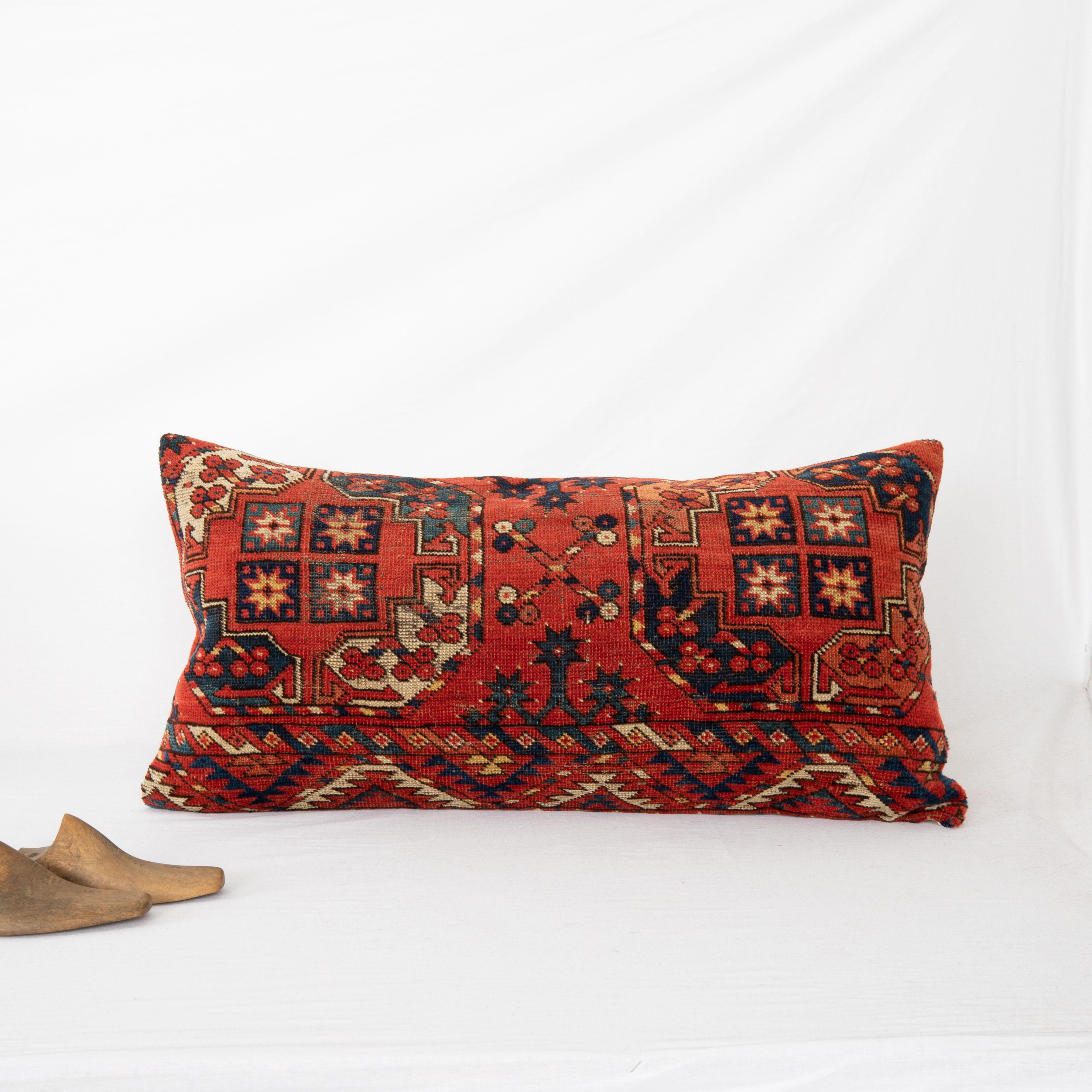 Tribal Antique Rug Pillowcase Made from a Mid-19th C. Turkmen Ersari Rug Fragment For Sale