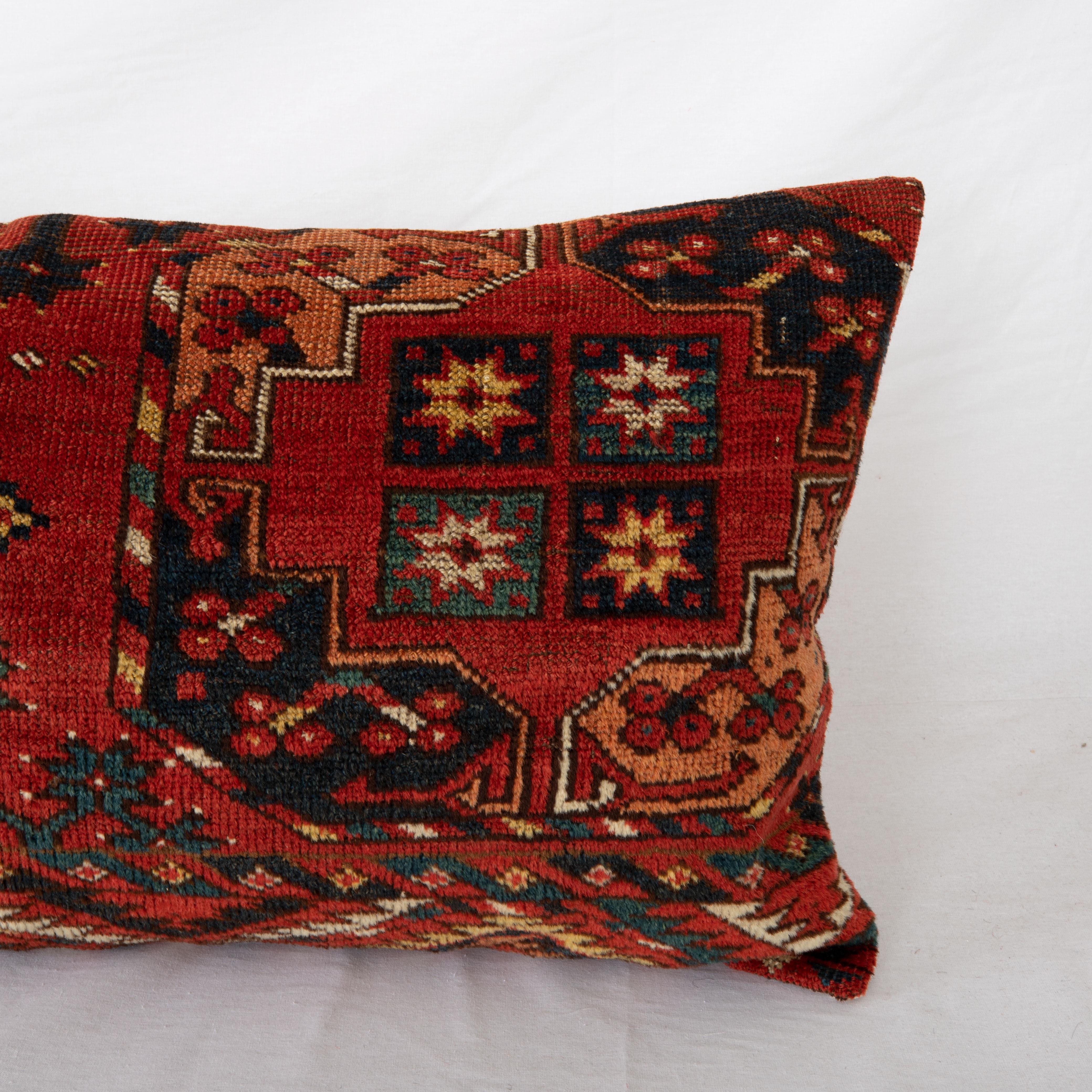 Hand-Woven Antique Rug Pillowcase Made from Mid-19th C. Turkmen Ersari Rug Fragment For Sale