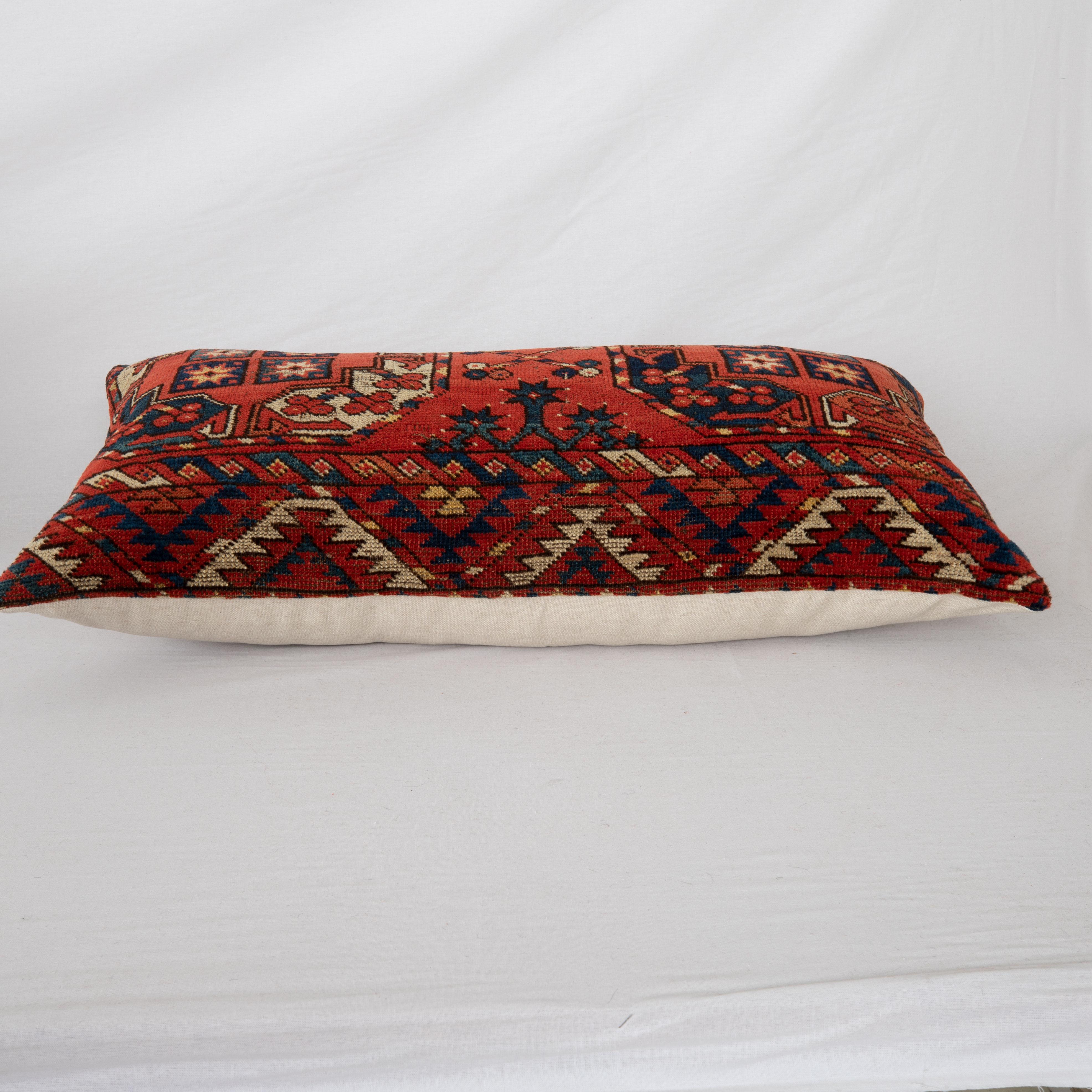 Hand-Woven Antique Rug Pillowcase Made from a Mid-19th C. Turkmen Ersari Rug Fragment For Sale