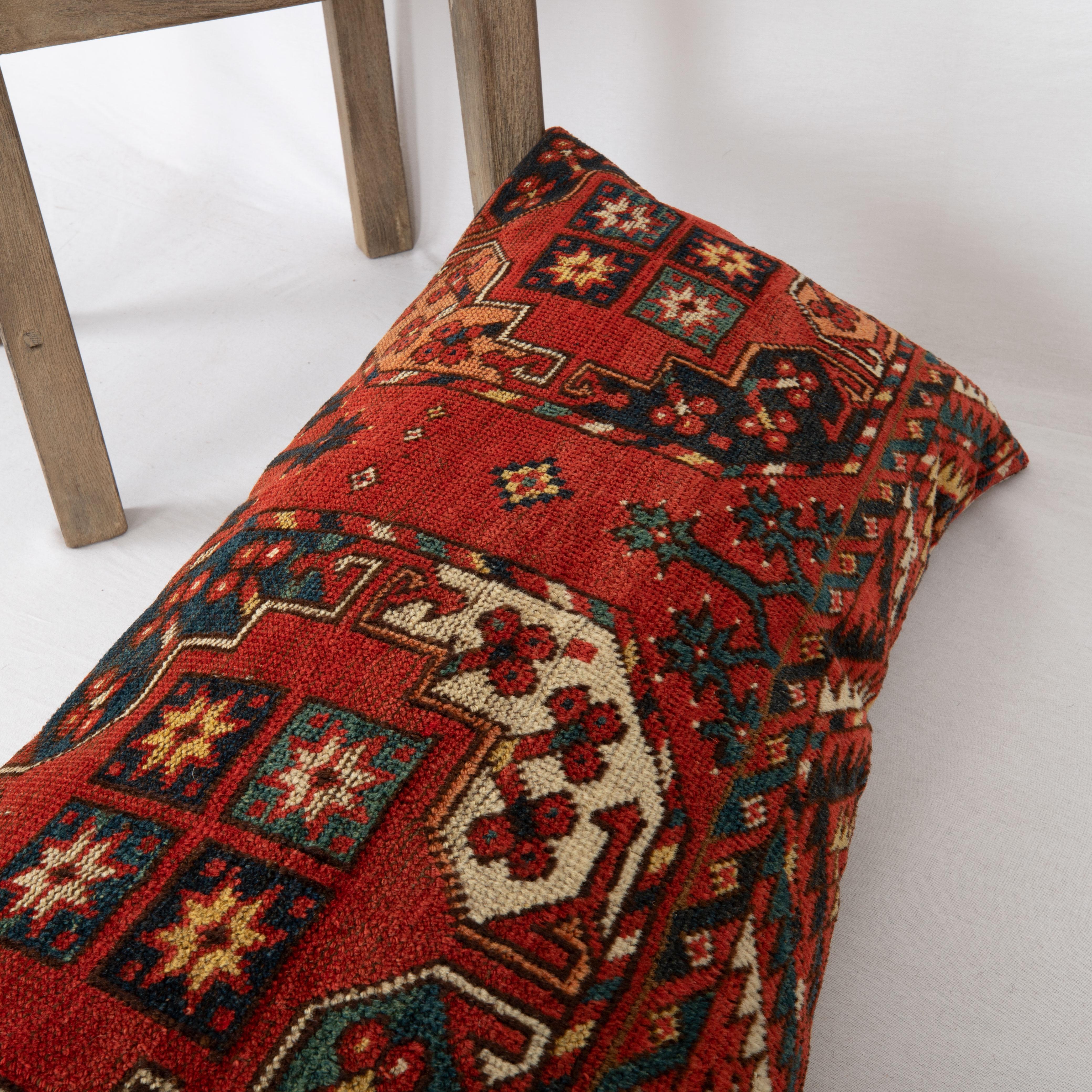 Wool Antique Rug Pillowcase Made from Mid-19th C. Turkmen Ersari Rug Fragment For Sale