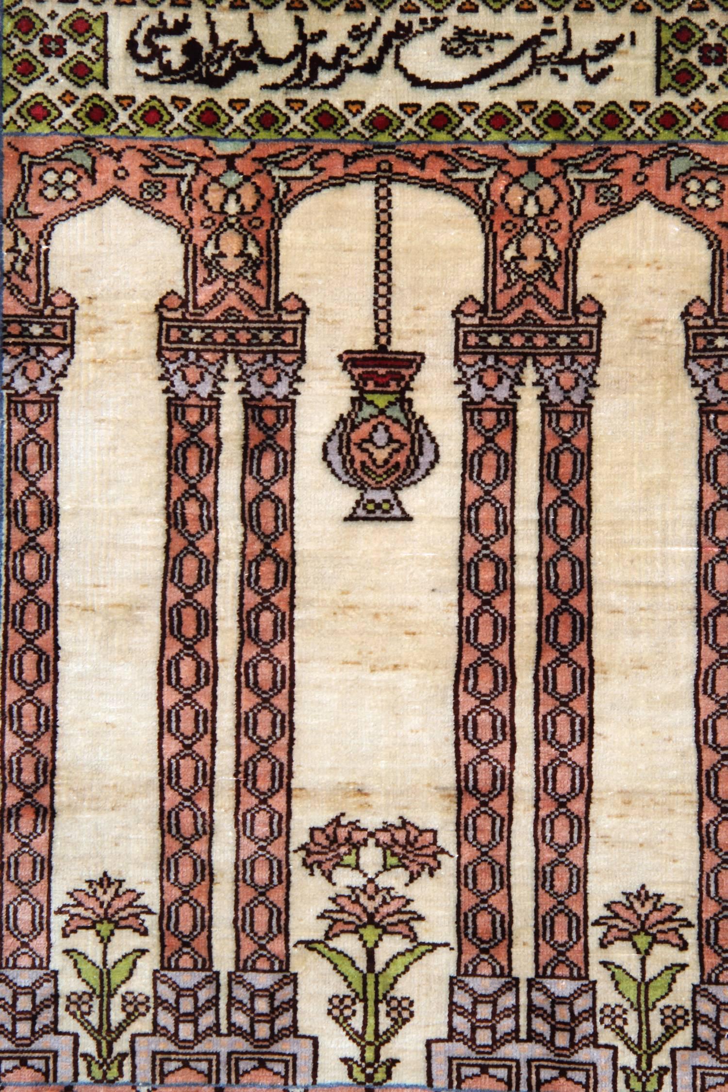 Antiker antiker Teppich aus reiner Seide, türkische Teppiche Herekeh, handgefertigter Teppich (Oushak) im Angebot