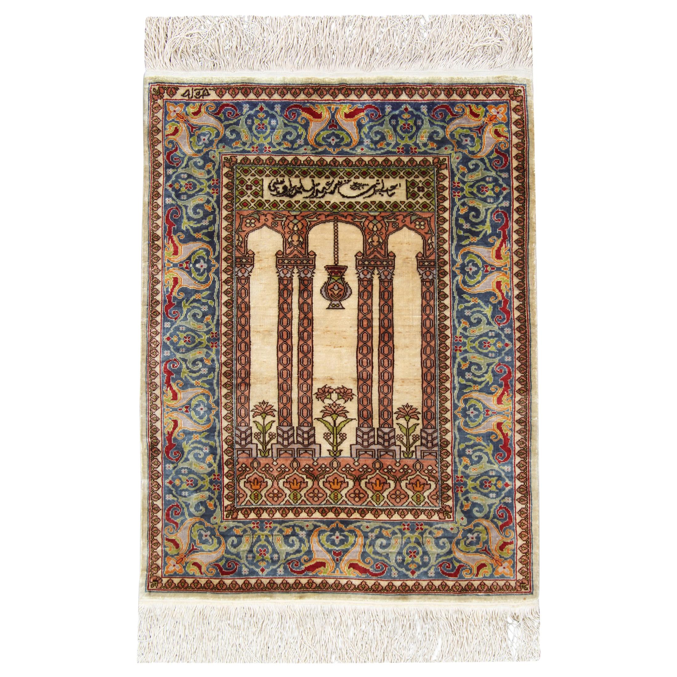 Antique Rug Pure Silk Rugs, Turkish Herekeh, Handmade Carpet For Sale