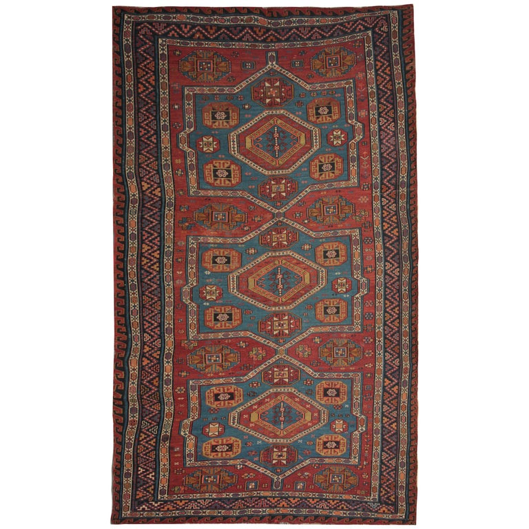 Antique Rug Red Caucasian Sumakh Kilim Geometric Flat Weave 1910 Carpet Antique Rug Red Caucasian Sumakh Kilim Geometric Flat Weave 1910 Carpet