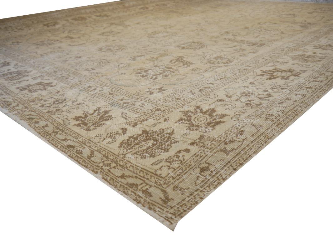 Tabriz Rug Room Size 8x11 ft Classic Vintage Muted Gray Beige Brown Hand Knotted For Sale 6