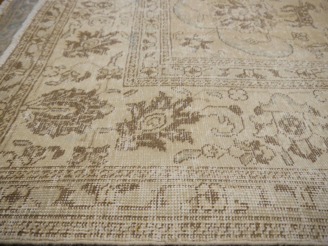 Tabriz Rug Room Size 8x11 ft Classic Vintage Muted Gray Beige Brown Hand Knotted For Sale 7