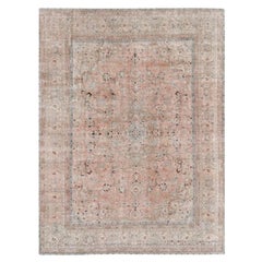 Antique Rug room size hand knotted low wool pile perfectly muted faded colors