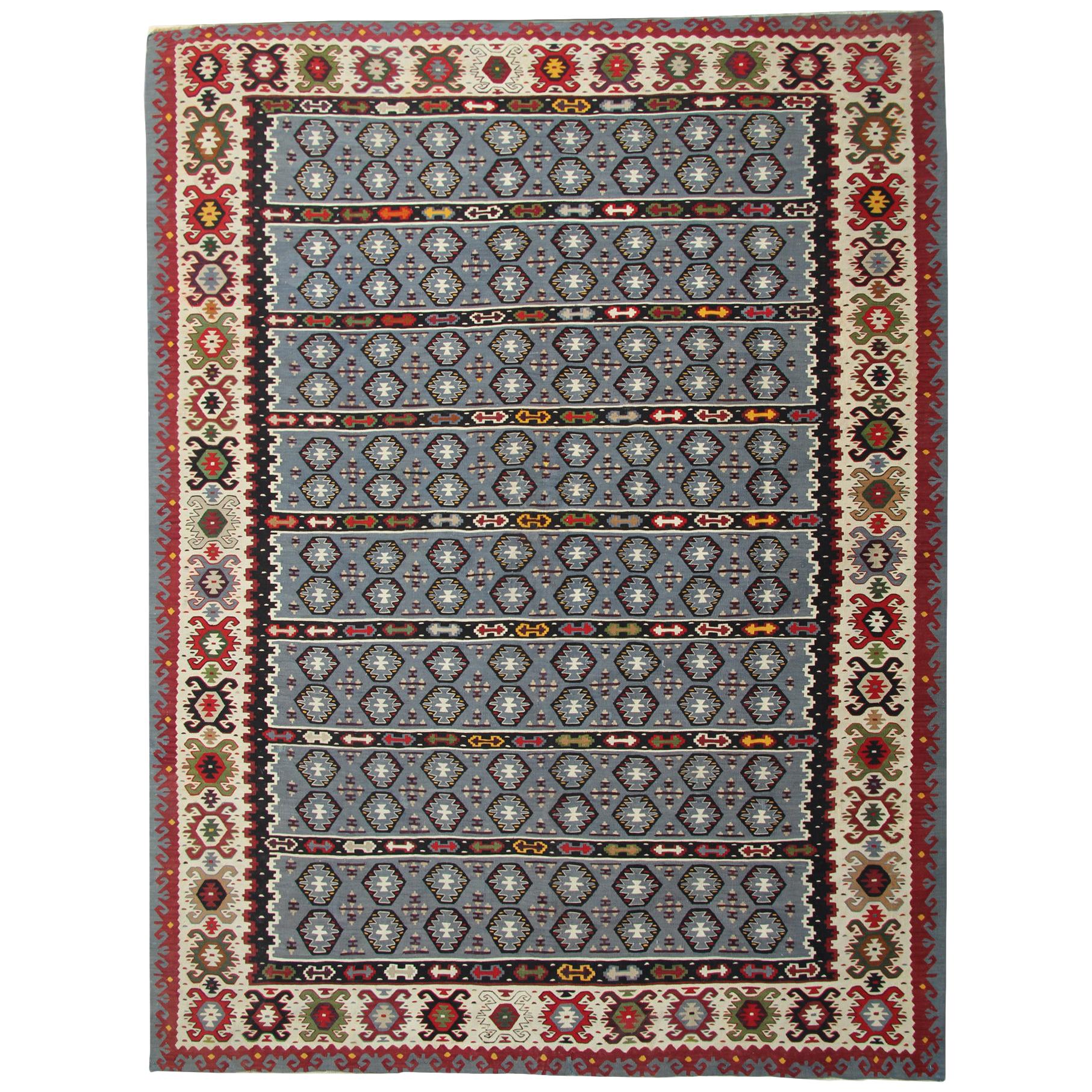 Antique Rug Serbian, Handmade Carpet Vintage Kilim Rug, Geometric Oriental Rug