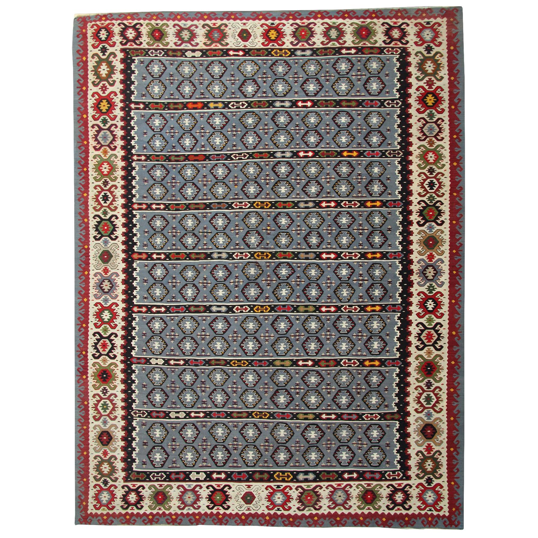 Alfombra Antigua Serbia, Alfombra Kilim Vintage hecha a mano, Alfombra Oriental Geométrica