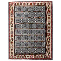 Tapis antique Serbie, tapis artisanal Kilim vintage, tapis géométrique oriental