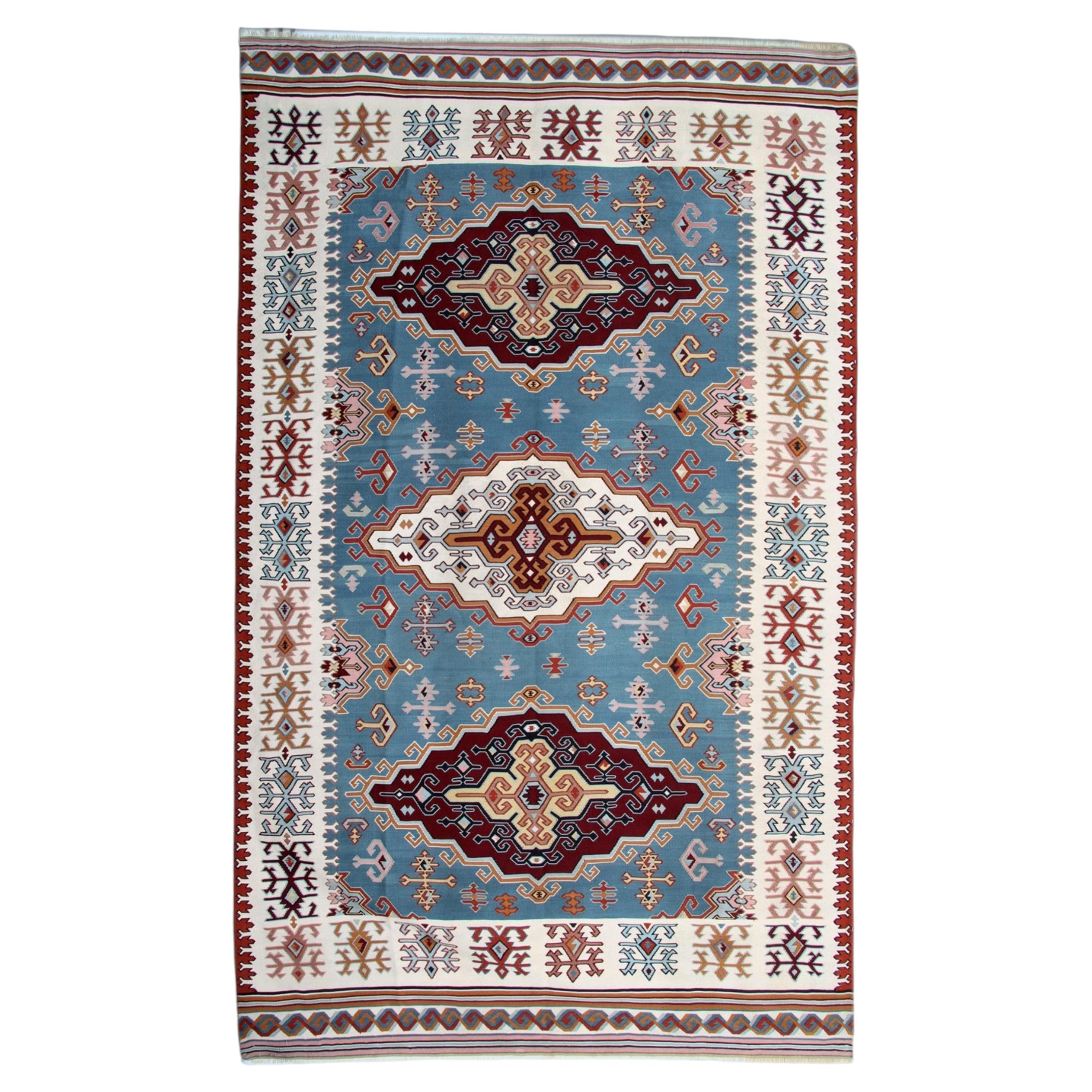 Antique Rug Serbian, Handmade Carpet, Vintage Kilim Rugs, Geometric Oriental Rug