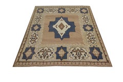 Alfombra Antigua Cuadrada Kilim Serbio Geométrica Alfombra de Lana Beige Kilims Caqui