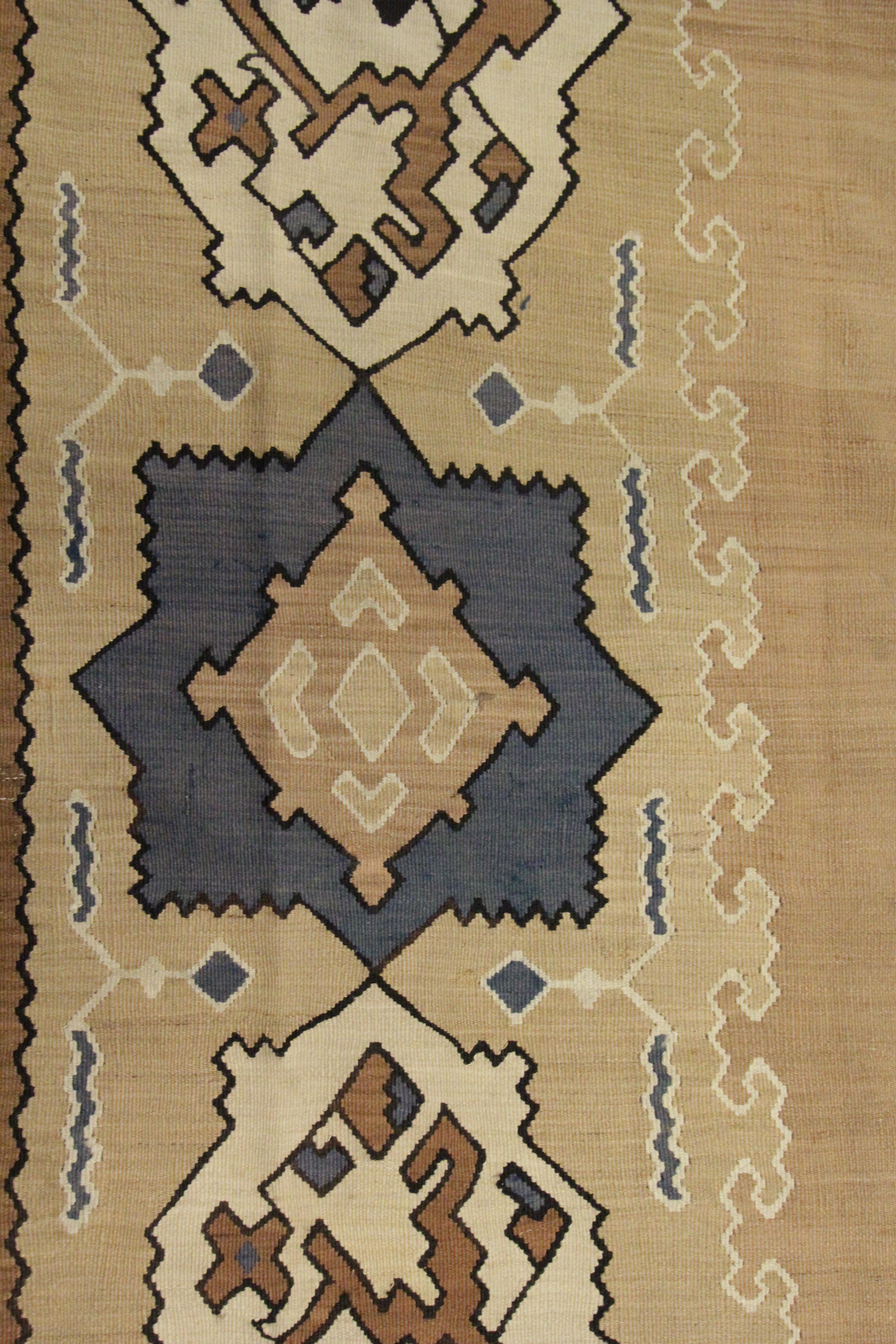 Antique Rug Square Serbian Kilim Geometric Beige Wool Area Rug 1950  In Excellent Condition In Hampshire, GB