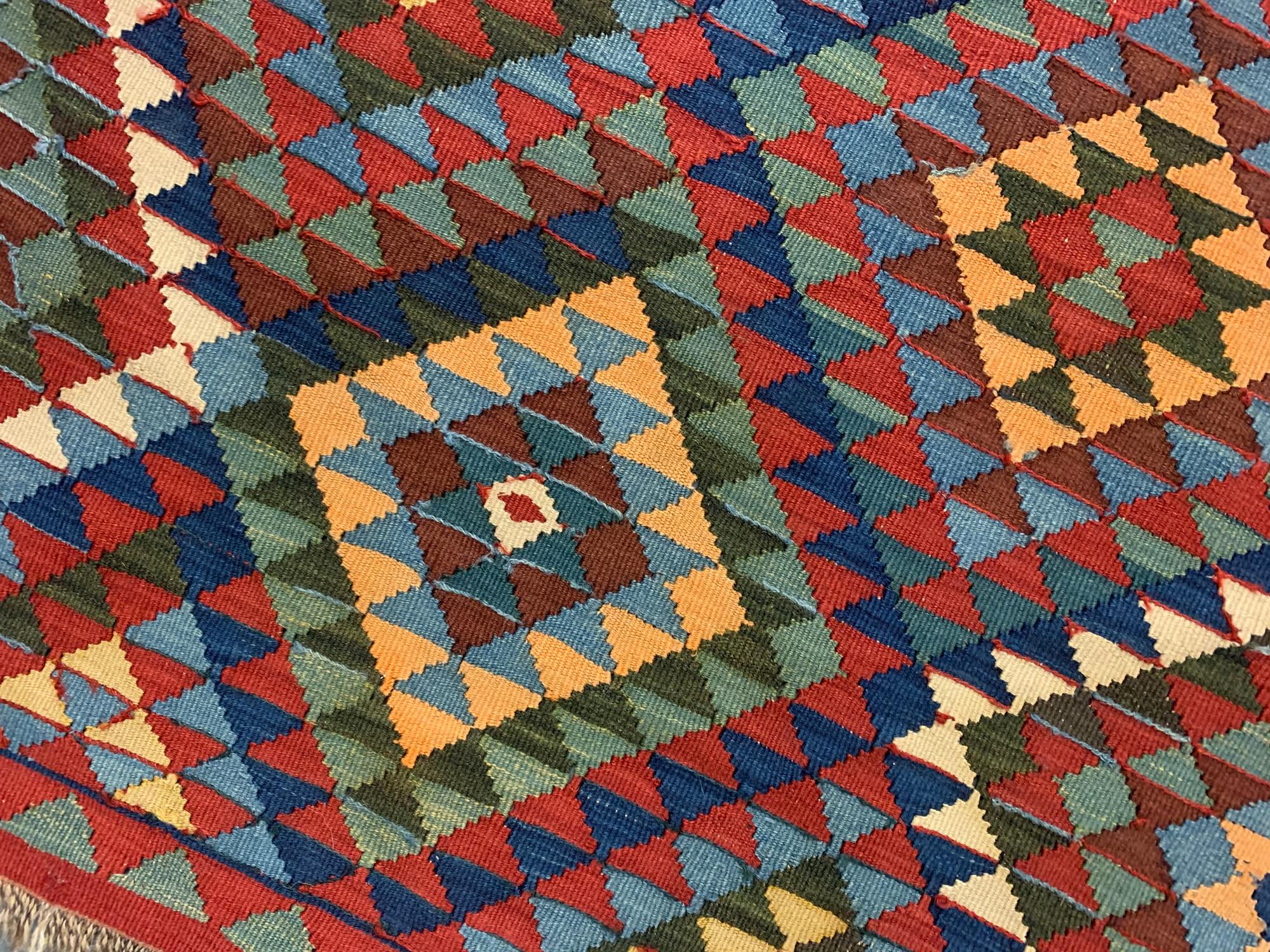 Antiker Teppich Shahsavan Kelim, Shahsavan Kelim, Wolle All Over Geometrischer Kelim (Handgeknüpft) im Angebot