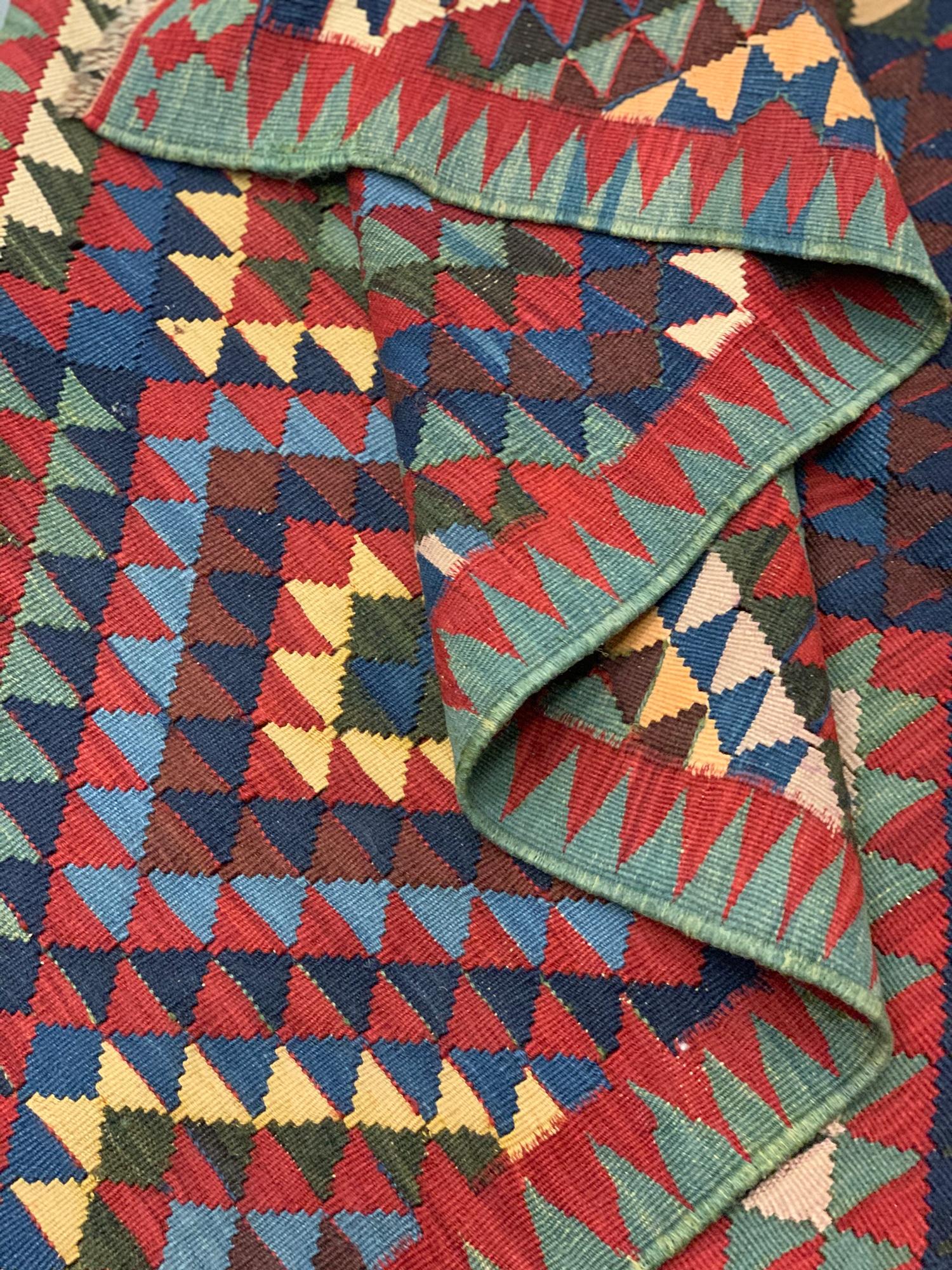 Antique Rug Shahsavan Kilim, Wool All Over Geometric Kelim In Excellent Condition For Sale In Hampshire, GB