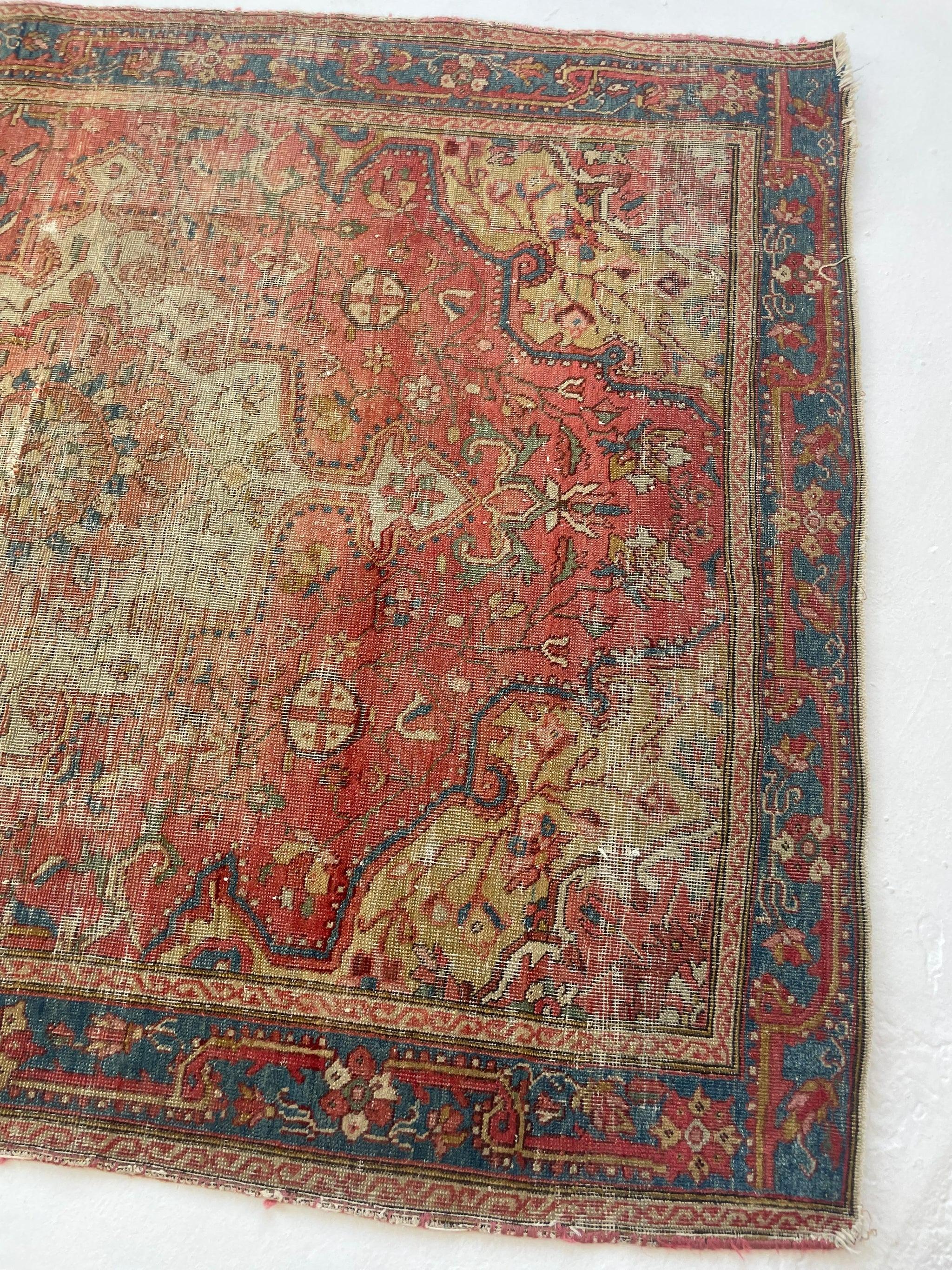 Antique Rug Squarish Size with Camel Corners, c.1910 For Sale 5