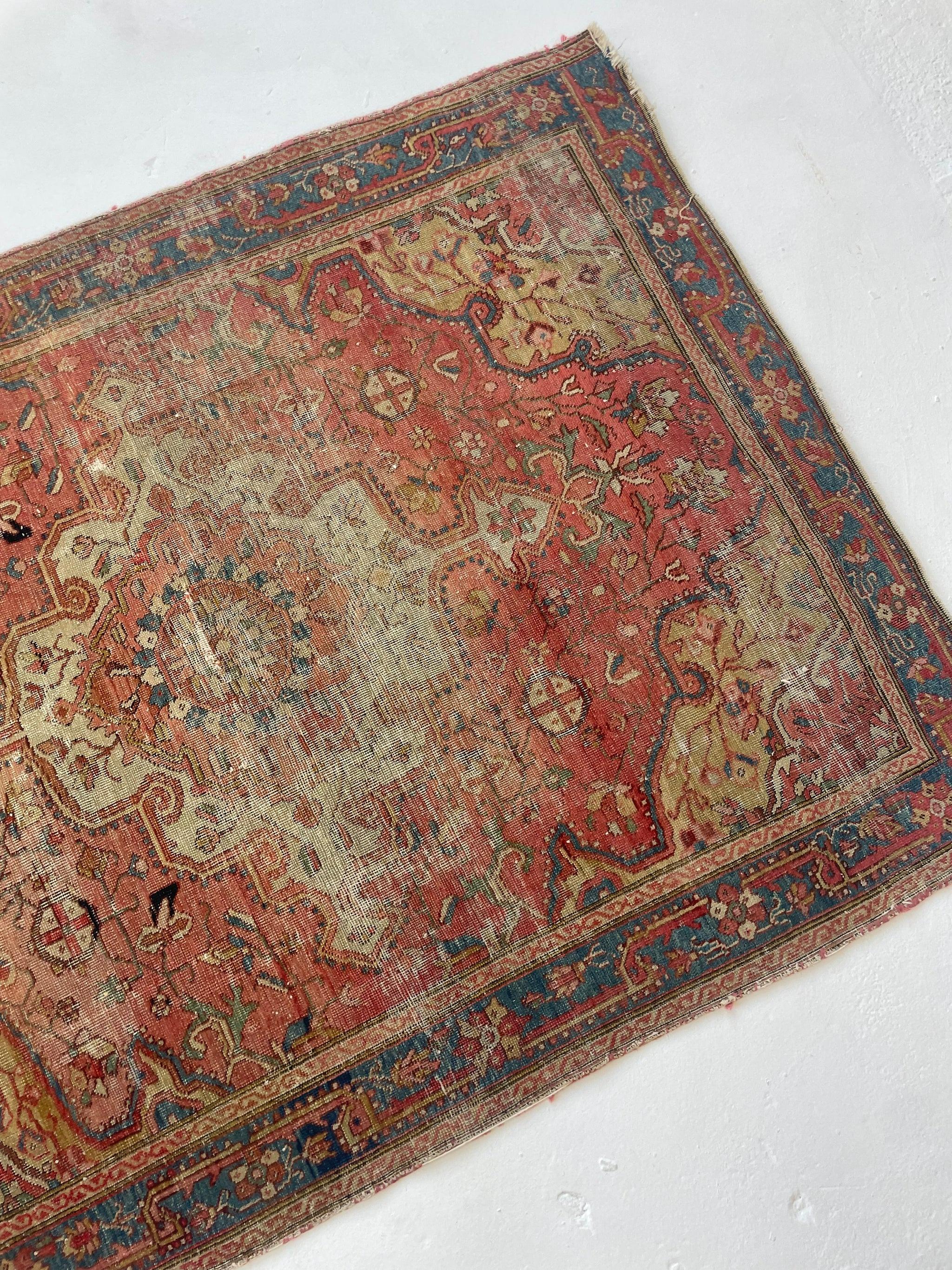 Antique Rug Squarish Size with Camel Corners, c.1910 For Sale 6