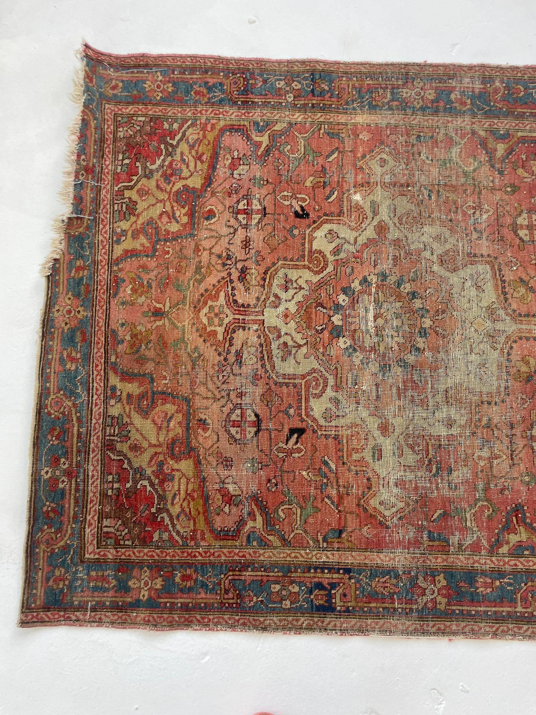 Antique Rug Squarish Size with Camel Corners, c.1910 For Sale 7