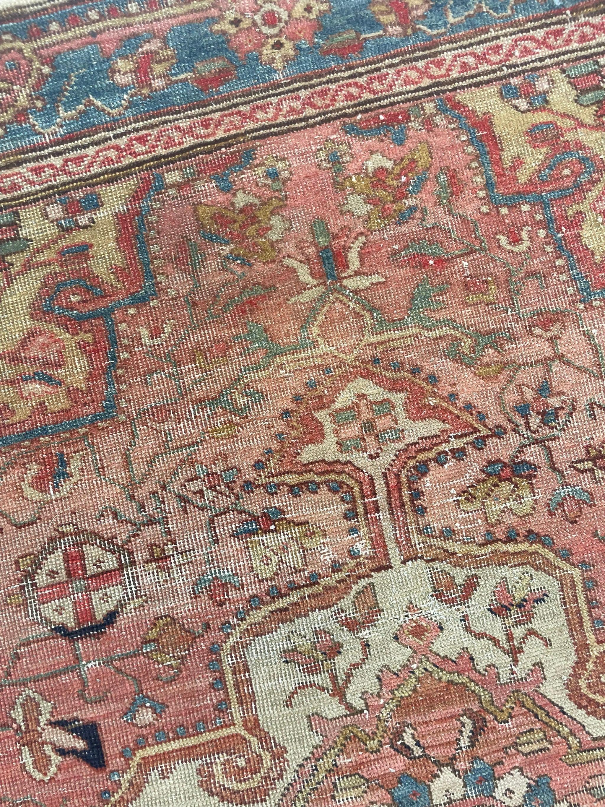 Antique Rug Squarish Size with Camel Corners, c.1910 For Sale 8