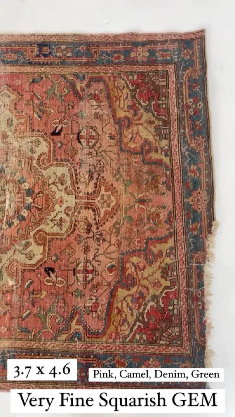 Antique Rug Squarish Size with Camel Corners, c.1910 For Sale 9