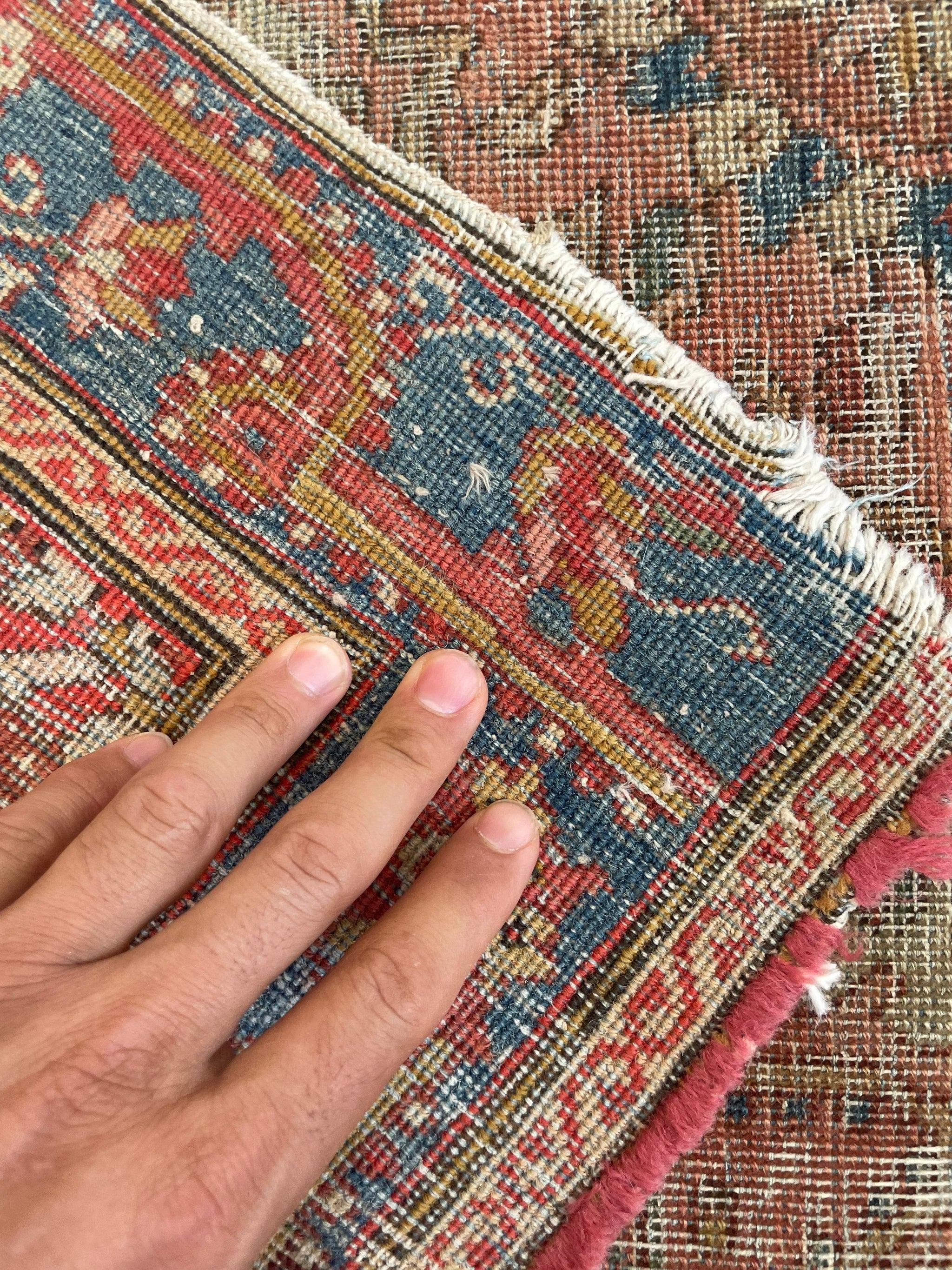 20th Century Antique Rug Squarish Size with Camel Corners, c.1910 For Sale