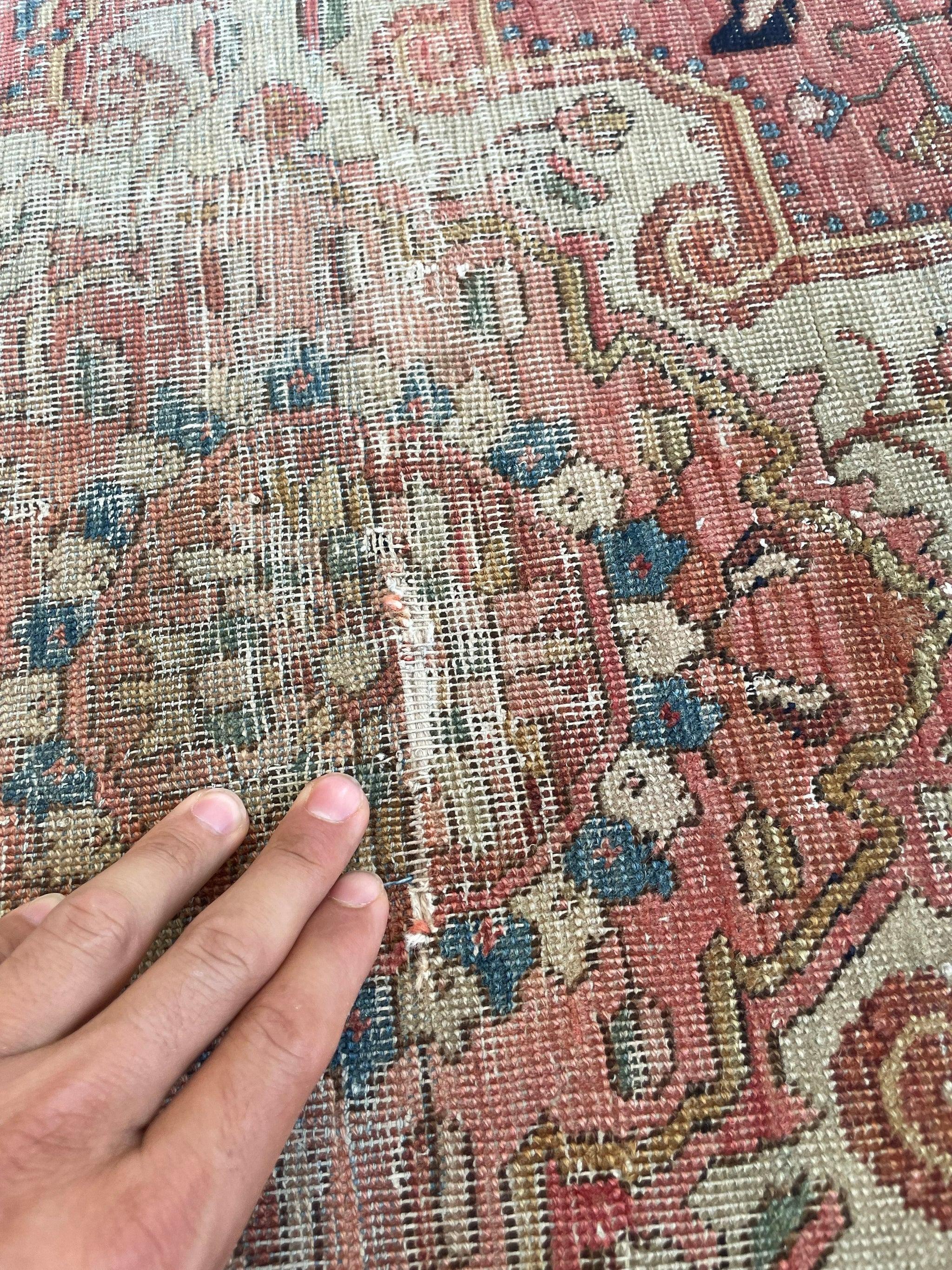 Wool Antique Rug Squarish Size with Camel Corners, c.1910 For Sale