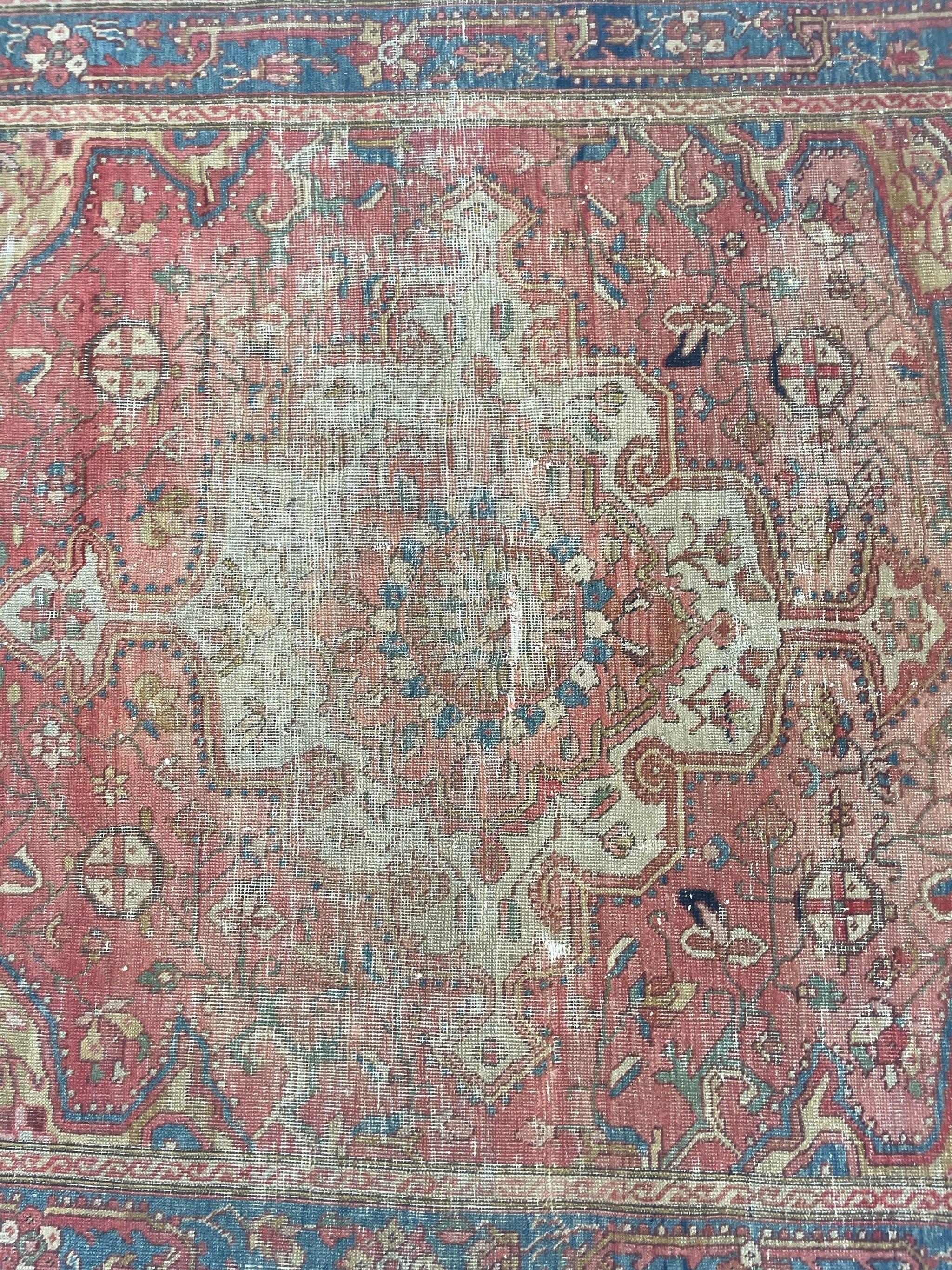 Antique Rug Squarish Size with Camel Corners, c.1910 For Sale 1