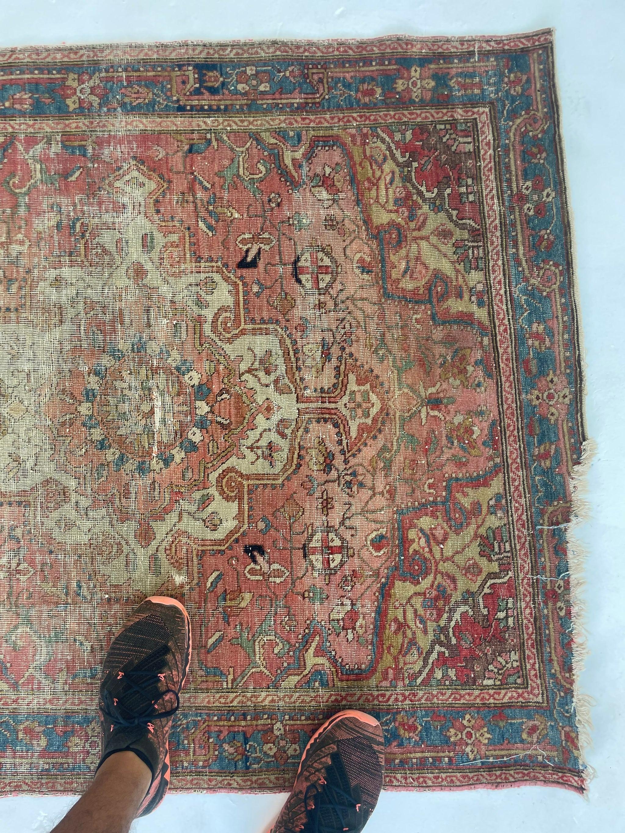 Antique Rug Squarish Size with Camel Corners, c.1910 For Sale 2