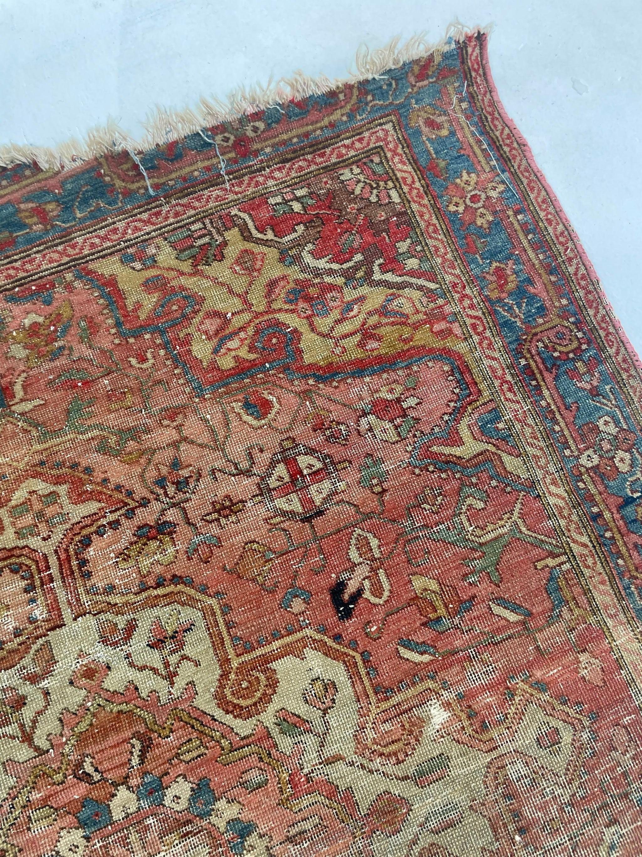 Antique Rug Squarish Size with Camel Corners, c.1910 For Sale 3