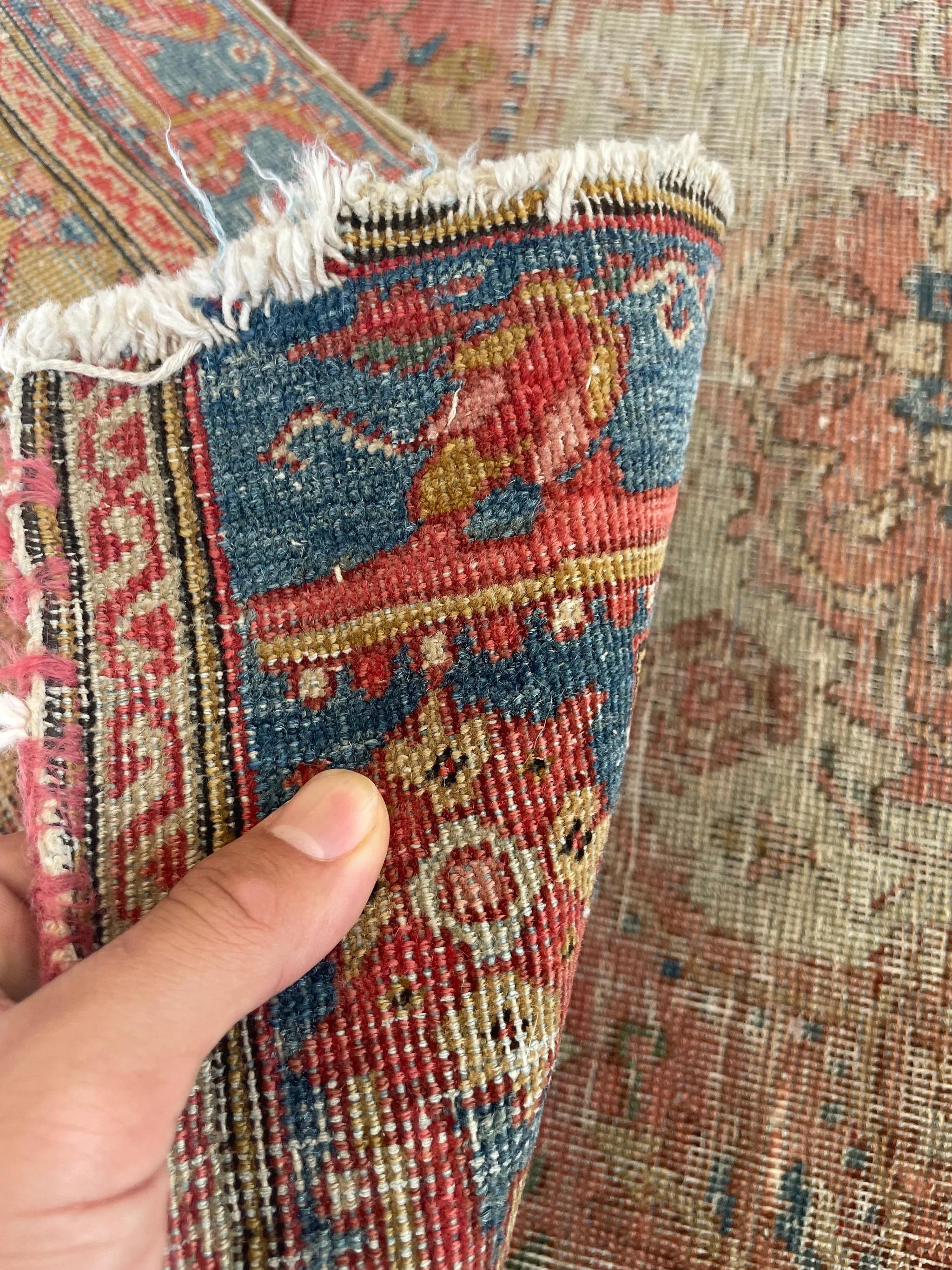 Antique Rug Squarish Size with Camel Corners, c.1910 For Sale 4