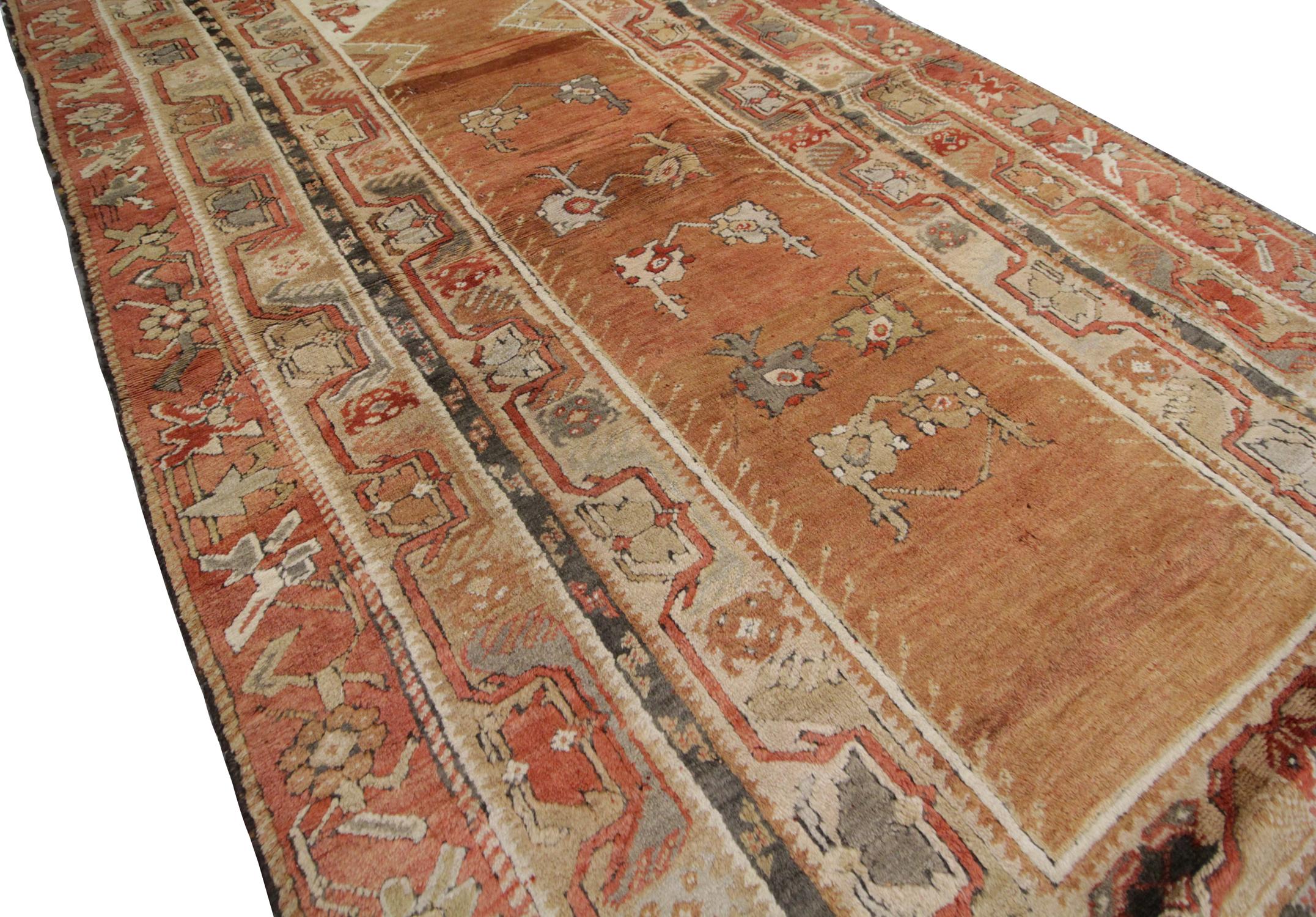 Tribal Antique Rug Turkish Traditional Handmade Carpet Brown Living Room Rug for Sale For Sale