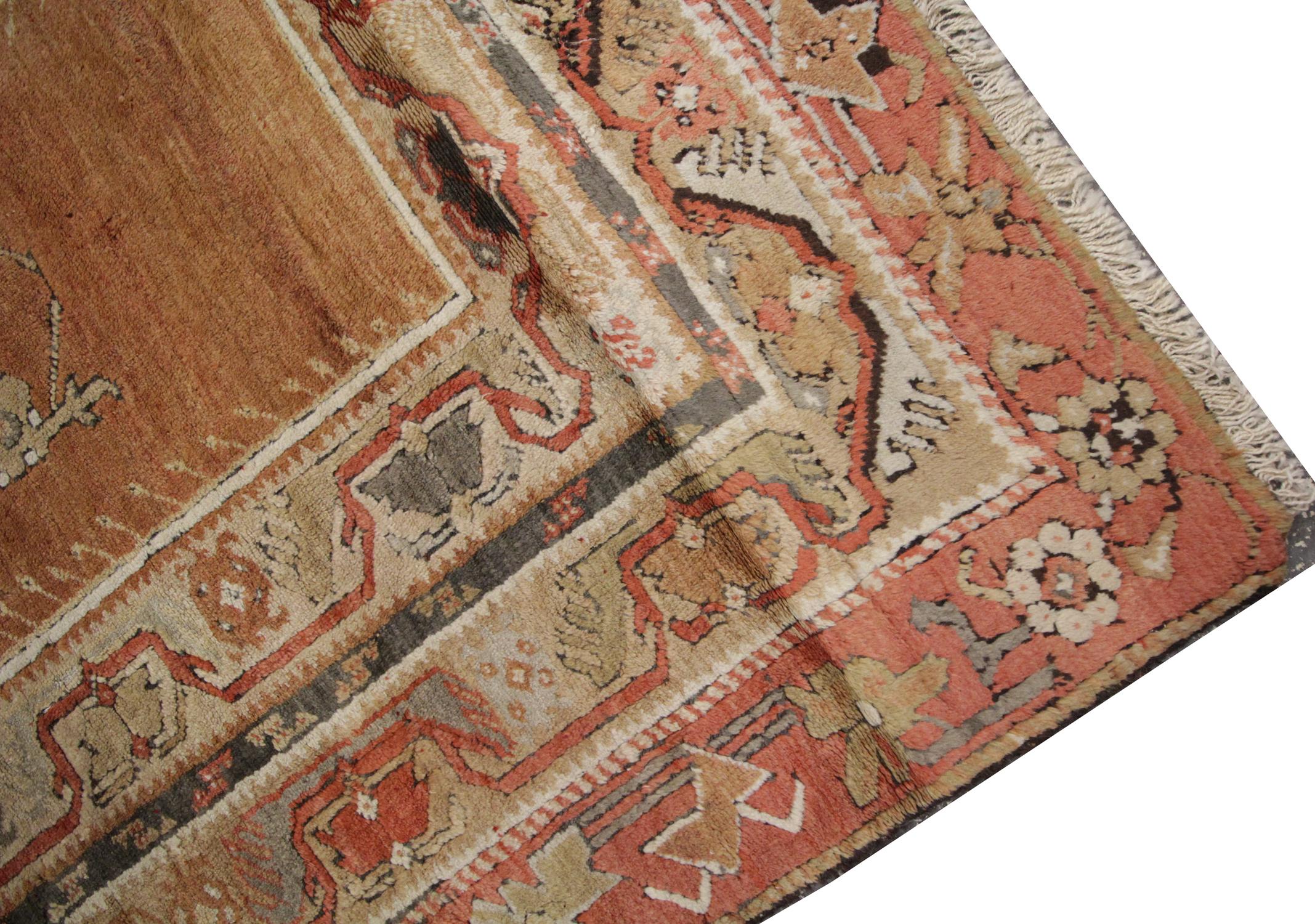 Vegetable Dyed Antique Rug Turkish Traditional Handmade Carpet Brown Living Room Rug for Sale For Sale