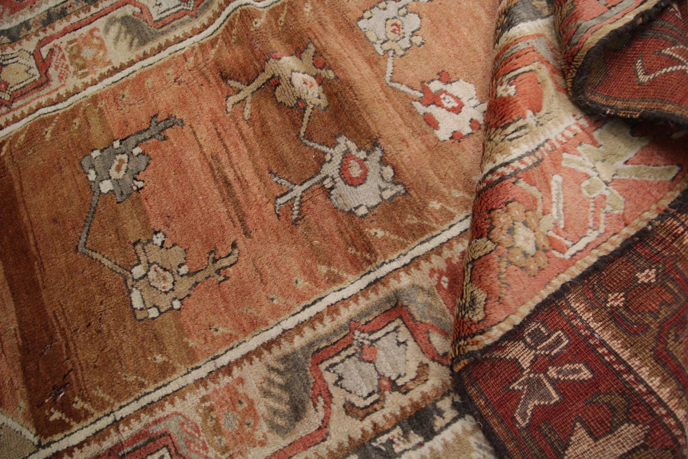 Wool Antique Rug Turkish Traditional Handmade Carpet Brown Living Room Rug for Sale For Sale