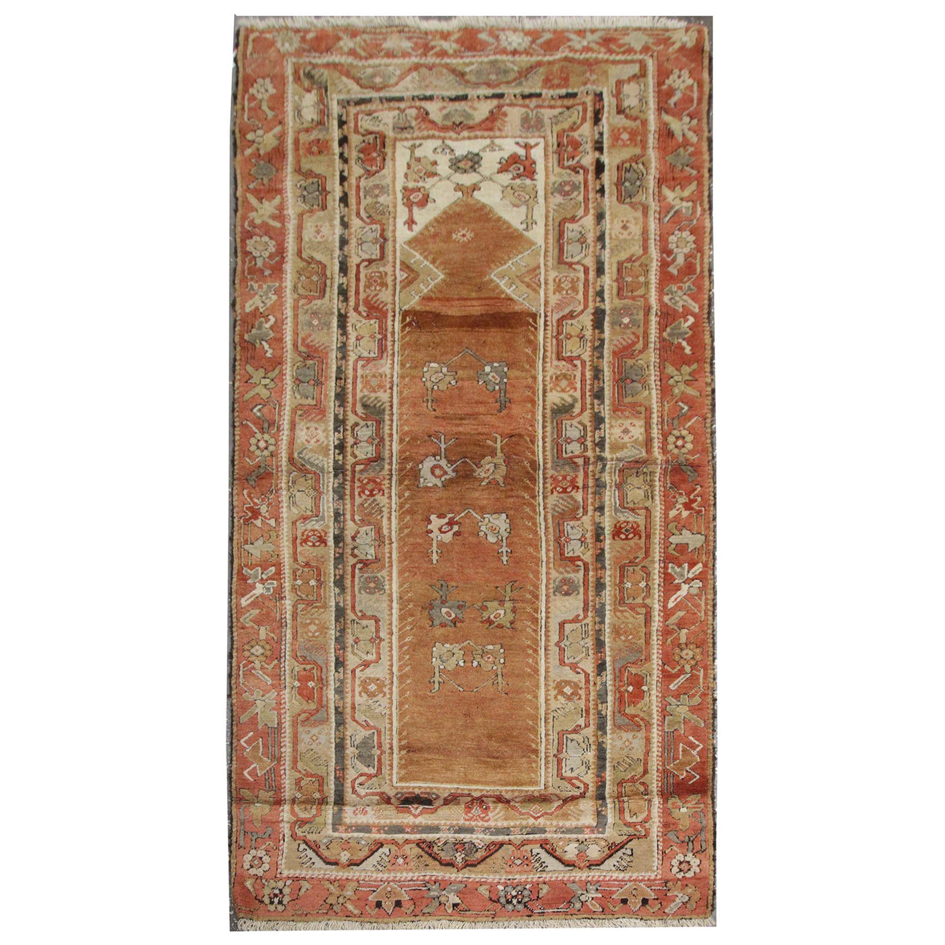Antique Rug Turkish Traditional Handmade Carpet Brown Living Room Rug for Sale For Sale