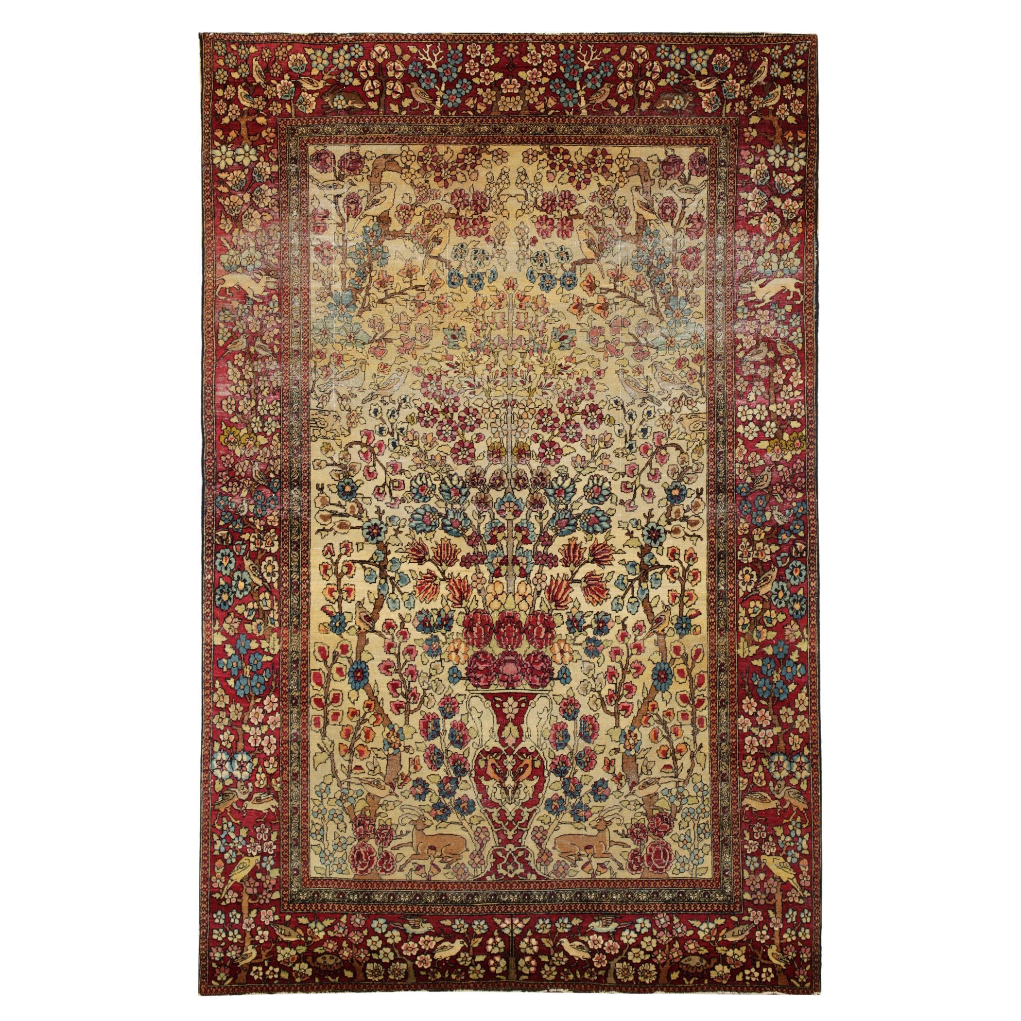 Antique Floral Wool Area Rug Handmade Exclusive Living Room Carpet- 125x197cm For Sale