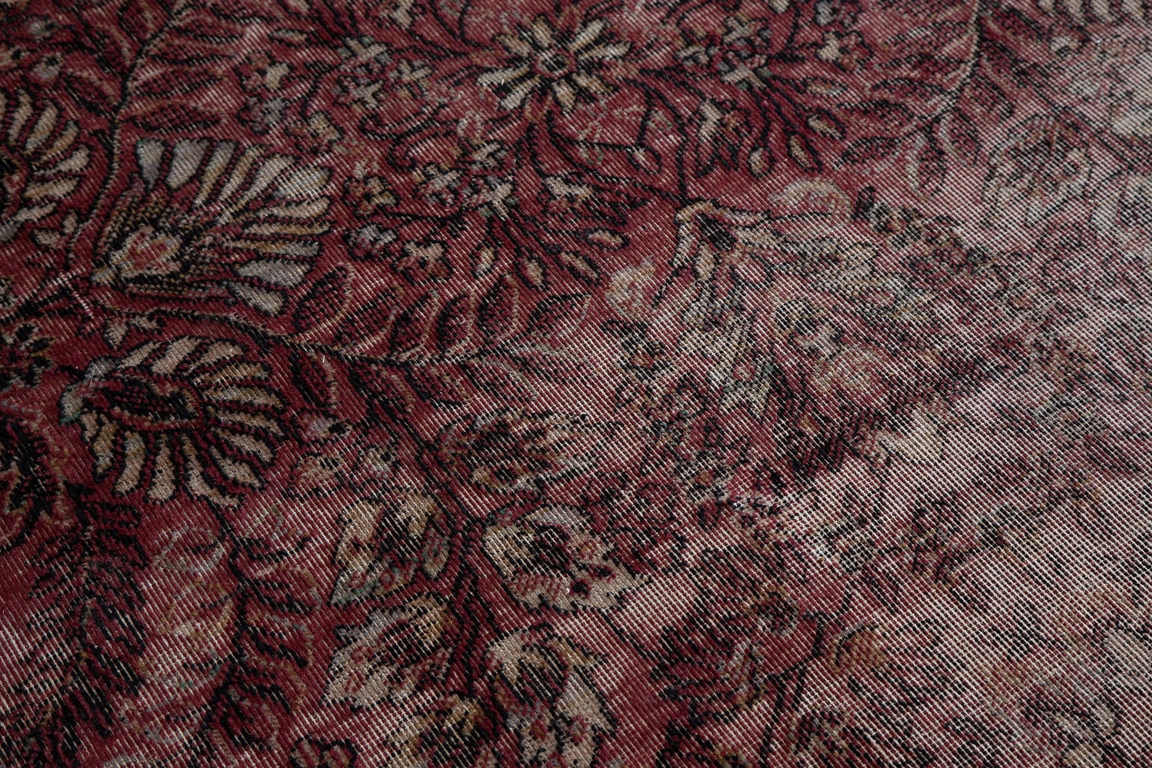 Antique Rug Vegetable Dyed Oriental Persian European Rich Red Nice Aged Wear In Distressed Condition For Sale In Brooklyn, NY