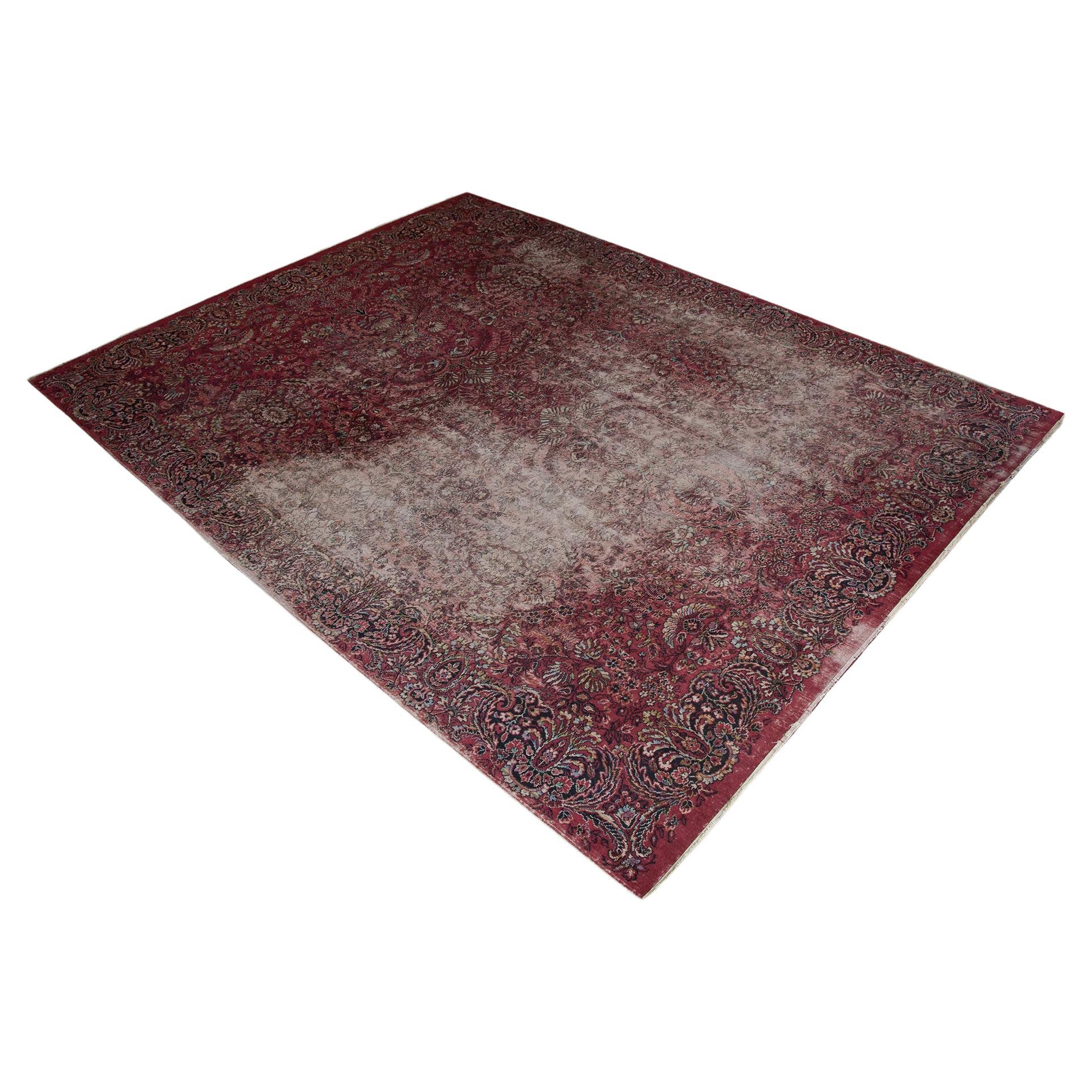 Antique Rug Vegetable Dyed Oriental Persian European Rich Red Nice Aged Wear For Sale