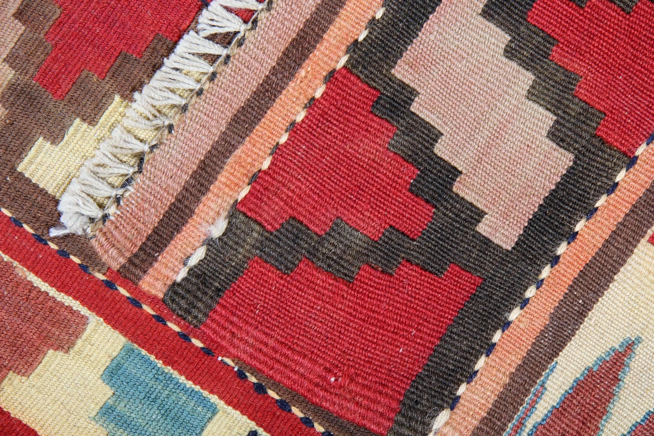 Hand-Knotted Antique Rug, Vintage Oriental Rug, Striped Kilim Rug Caucasian Handmade Carpet For Sale